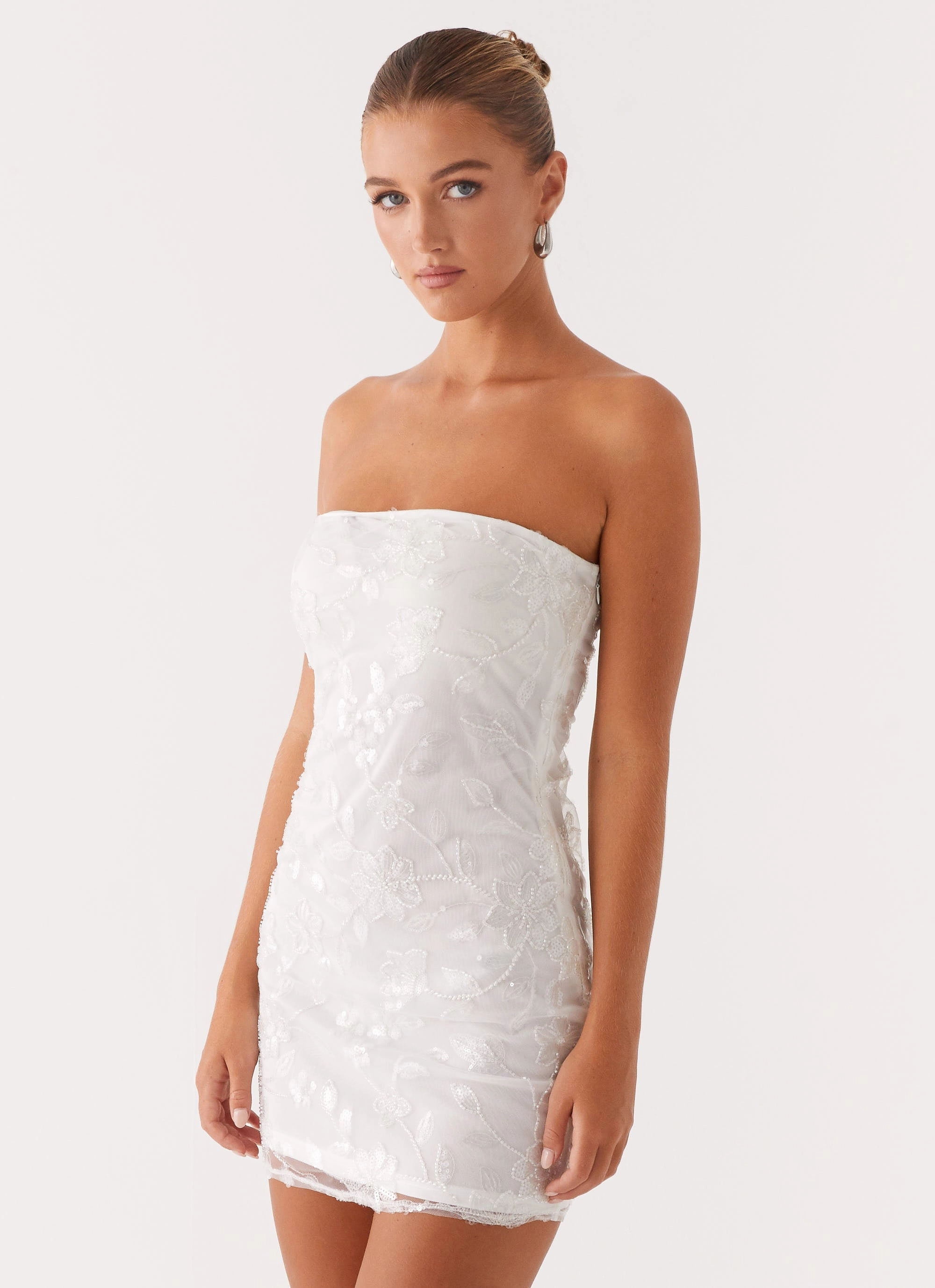 Summer Ready Moorey Beaded Mini Dress - White Silver