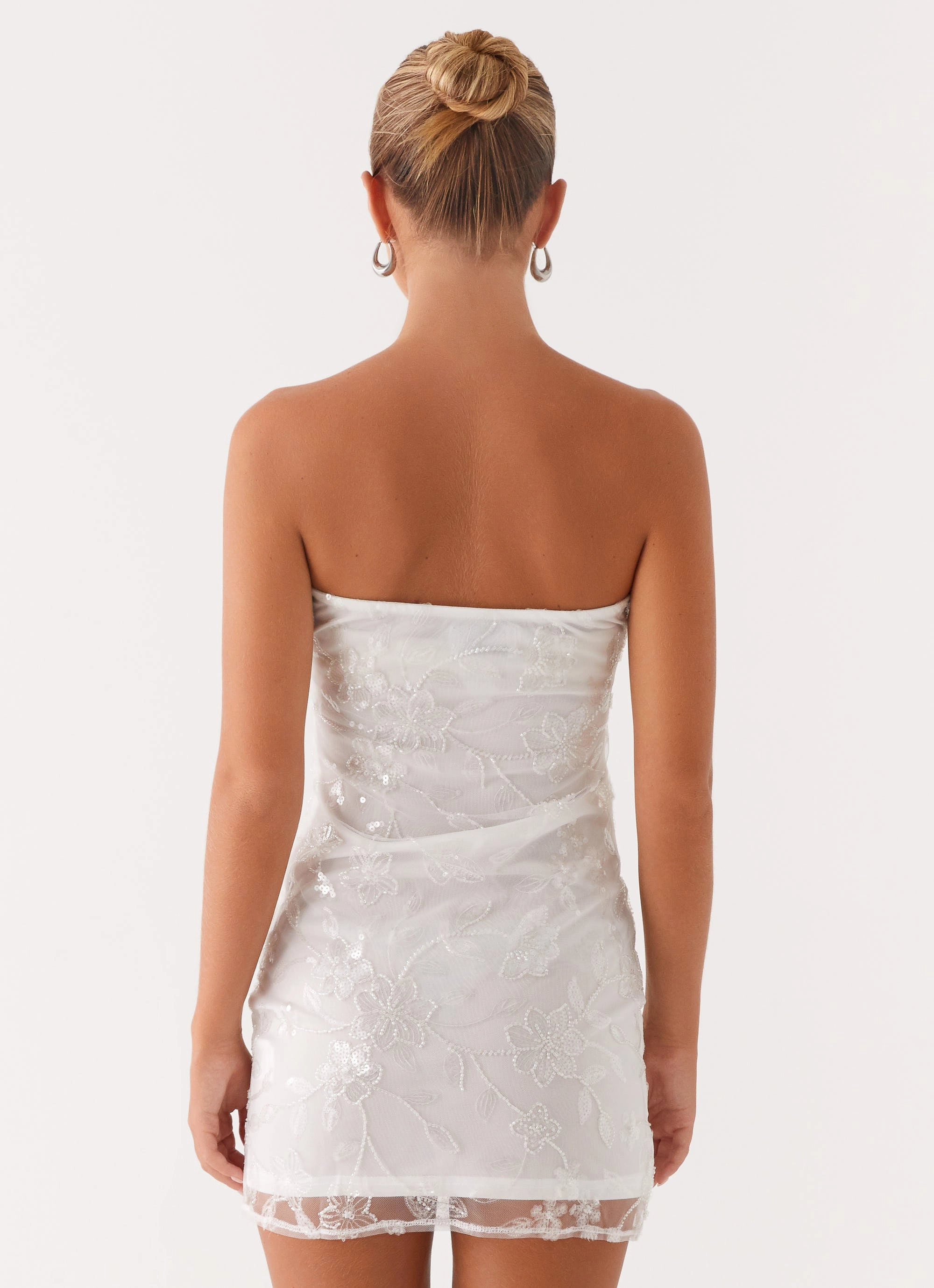 Moorey Beaded Mini Dress - White Silver Comfortable texture All-day Comfort