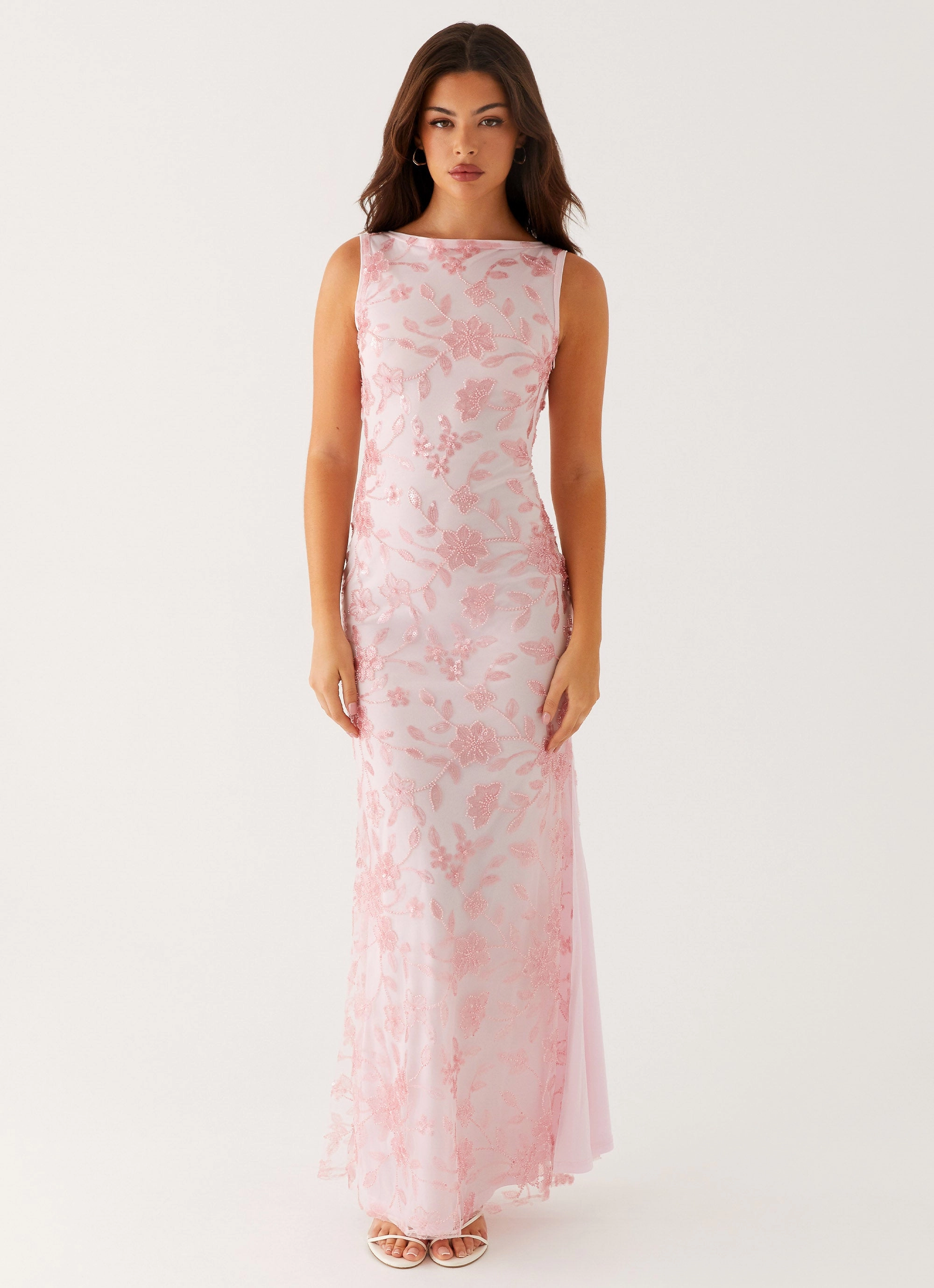 Fall Comfort Chic Tone Moorey High Neck Maxi Dress - Pink