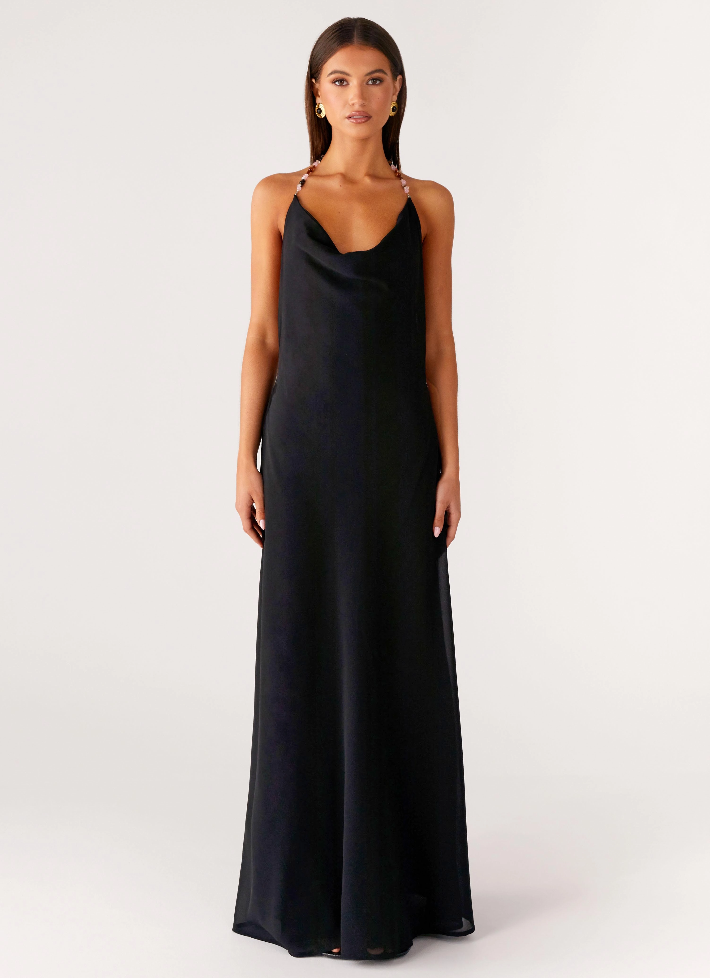 Fashionably Warm Cozy Layering Morning Crush Cowl Maxi Dress - Black