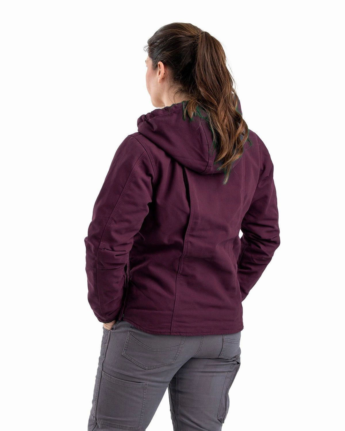 Shock Absorbent Padding Berne Apparel Womens Sherpa-Lined Duck Hooded Plum 100% Cotton Jacket