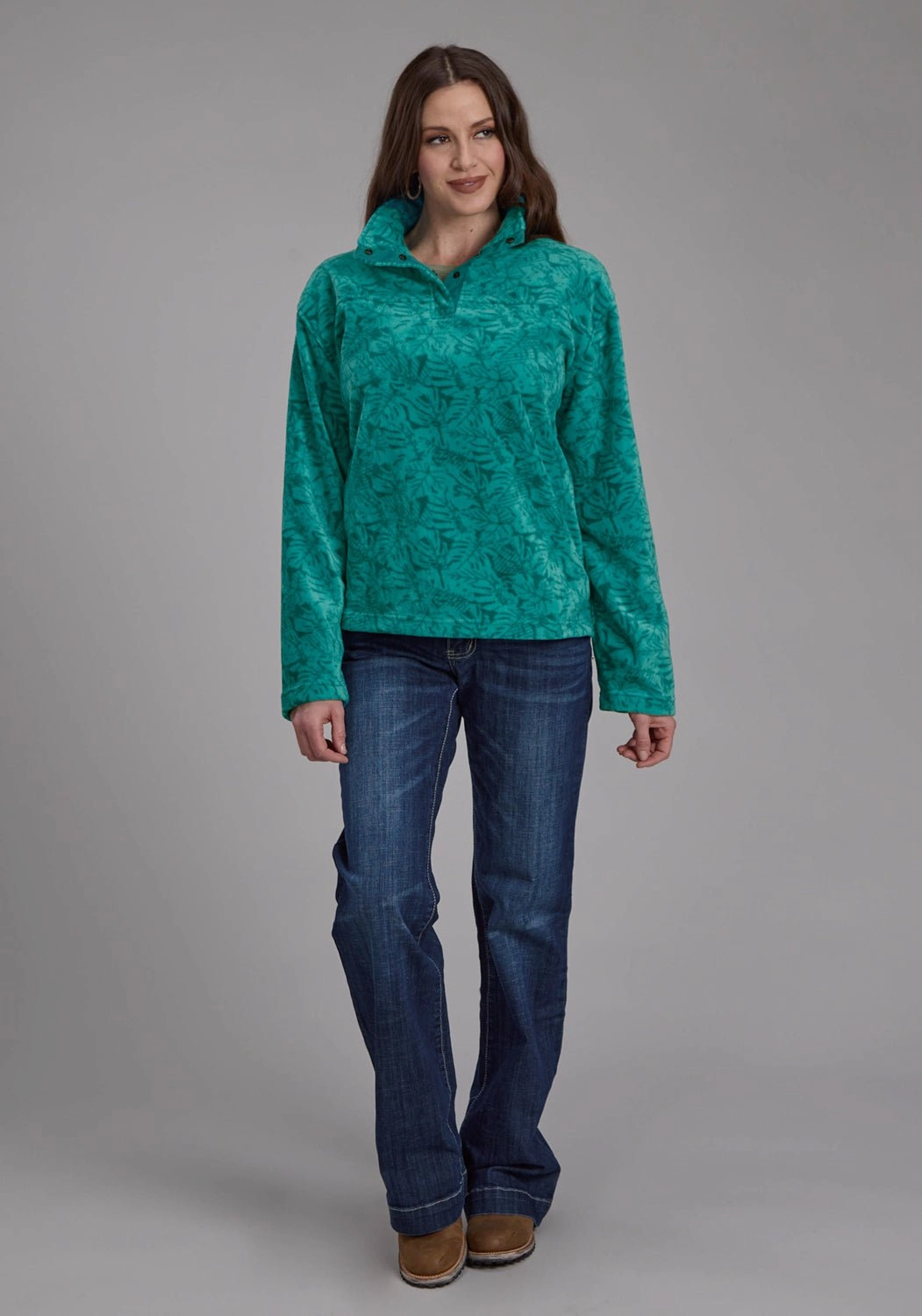 Roper Womens Tropical Print Jade 100% Polyester Fleece Jacket Weatherproof Zippers