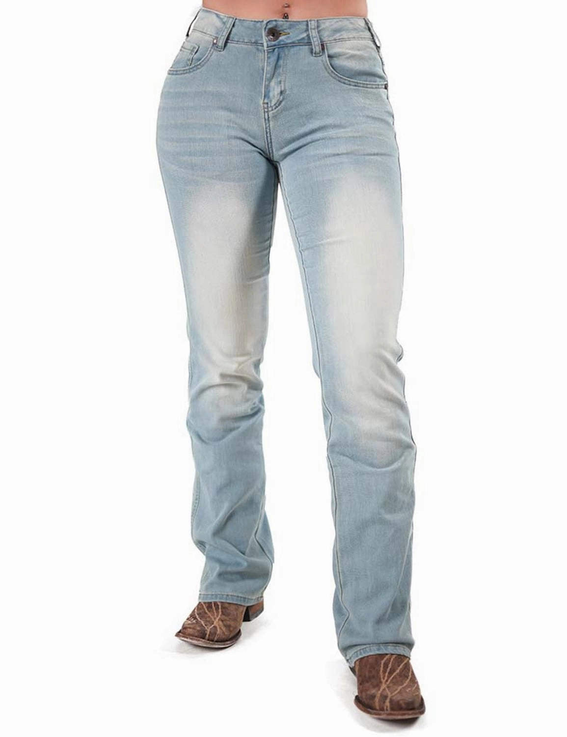 Traveler Gear Luxury Cowgirl Tuff Womens Summer Breeze Light Wash Cotton Blend Jeans