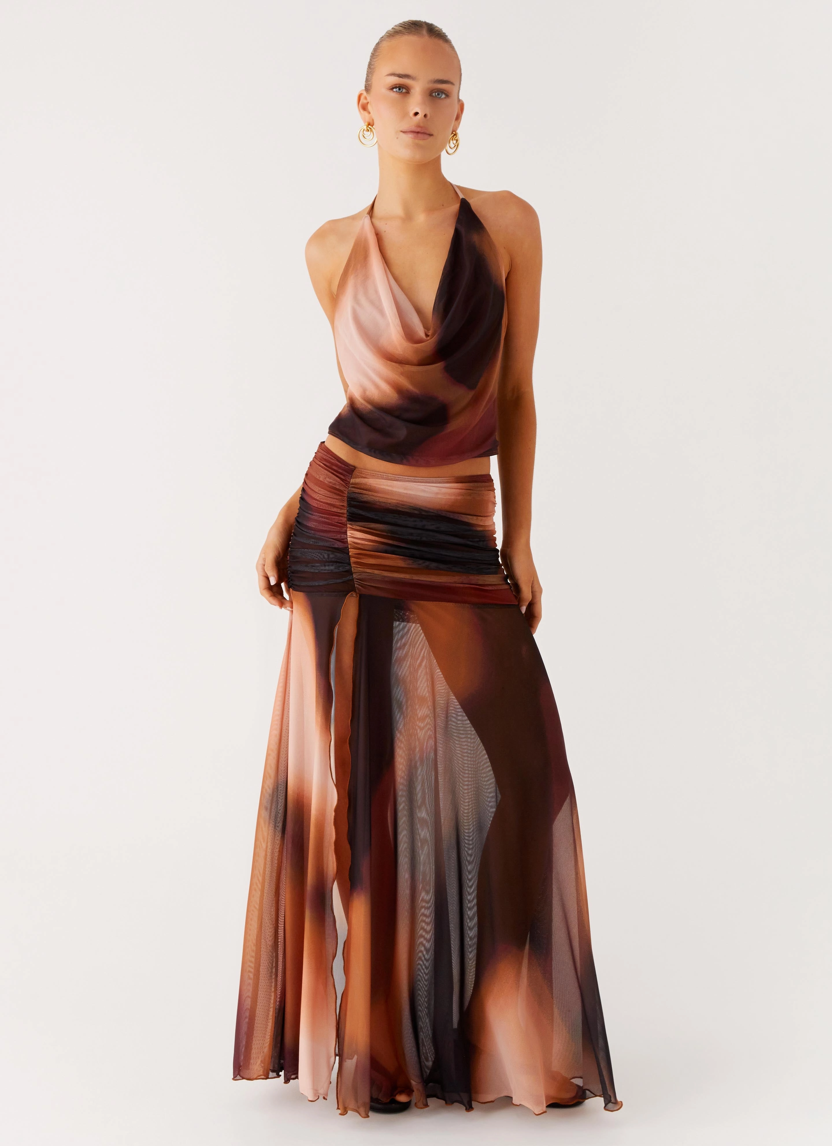 Custom made natural fiber Stargazer Mesh Cowl Top - Black Gradient