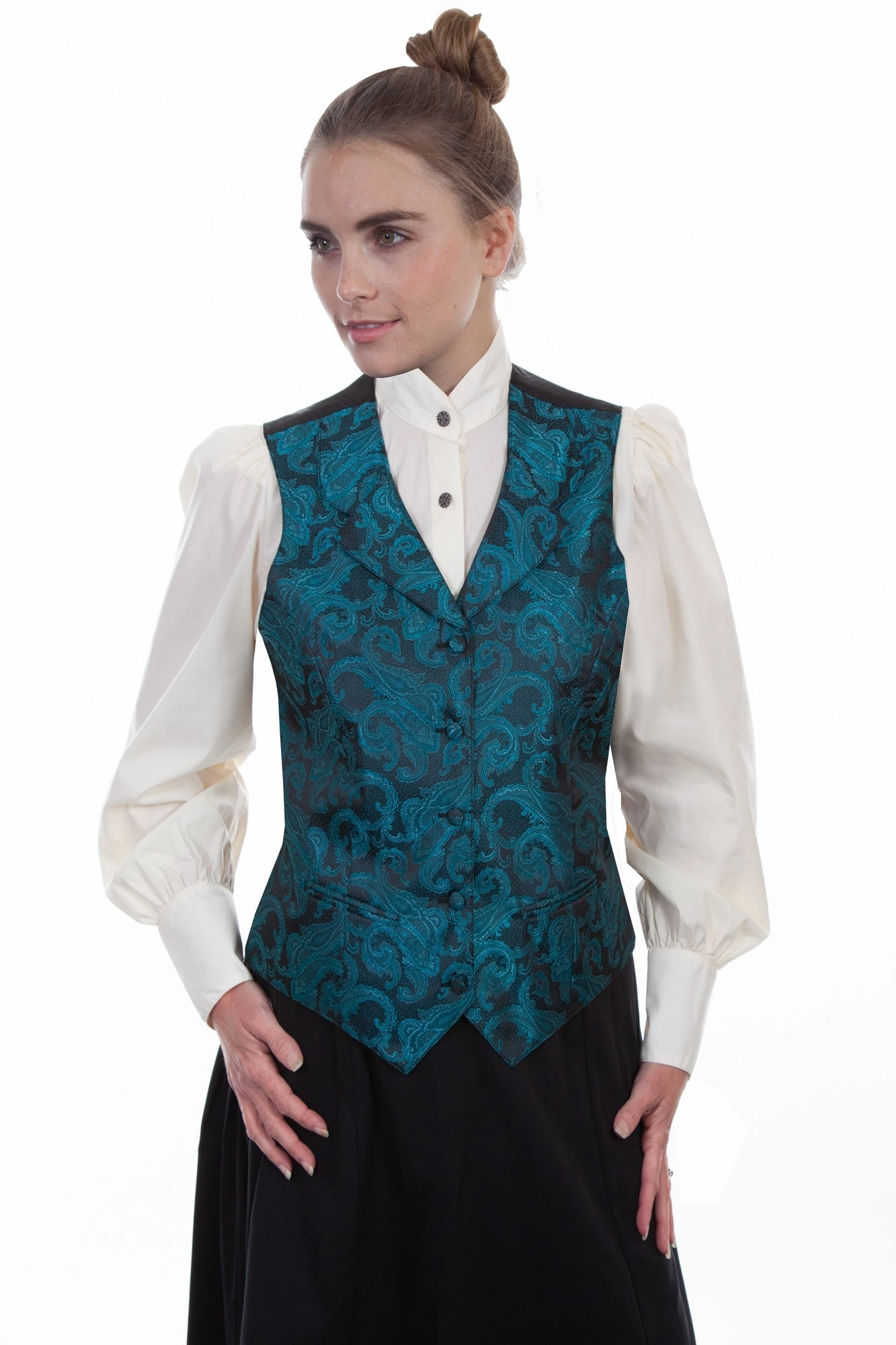 Scully Womens Teal Polyester Scroll Swirls Vest Anti Pilling Finish Crisp Clean Fit