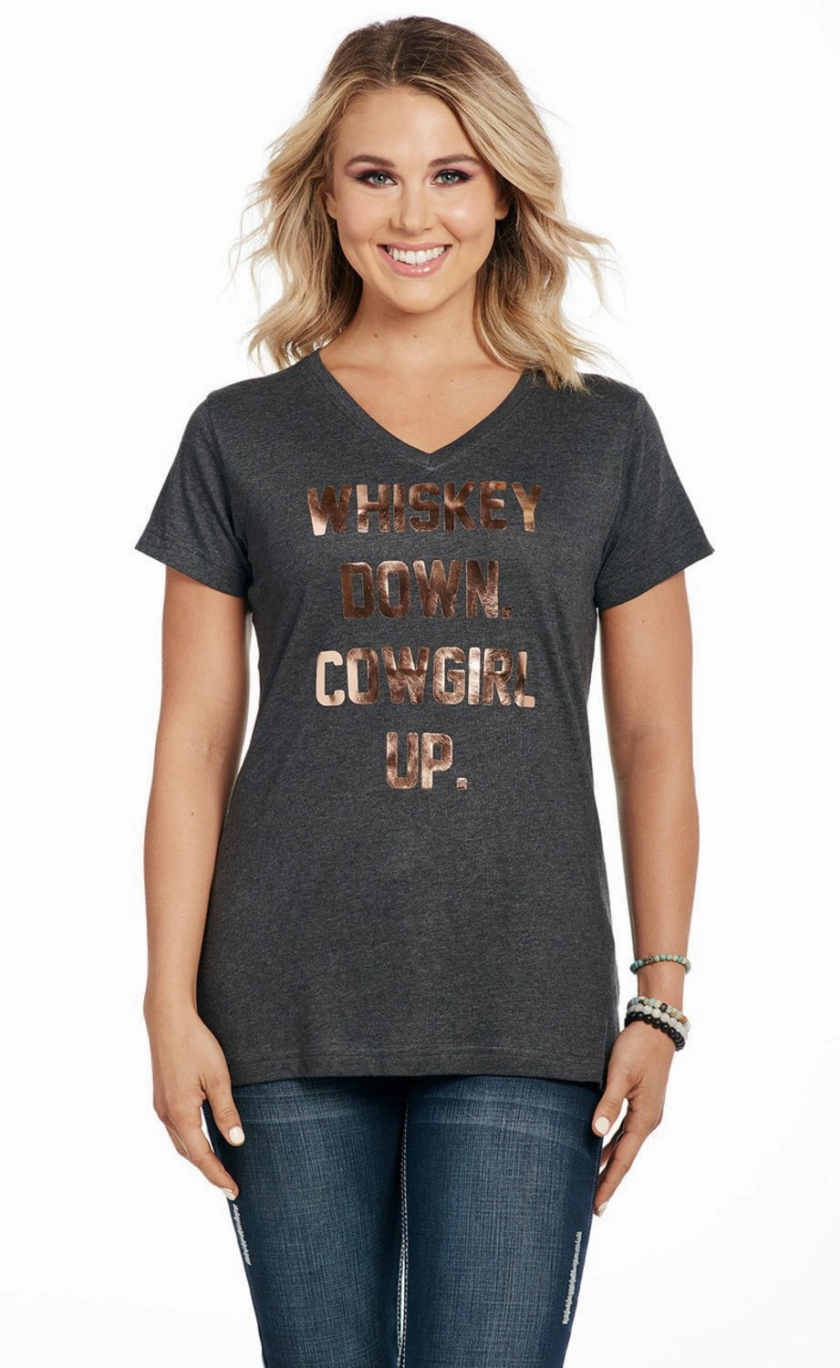 Brunch Outfit Athletic Cut Cowgirl Up Womens Whiskey Down Heather Grey 100% Cotton S/S T-Shirt