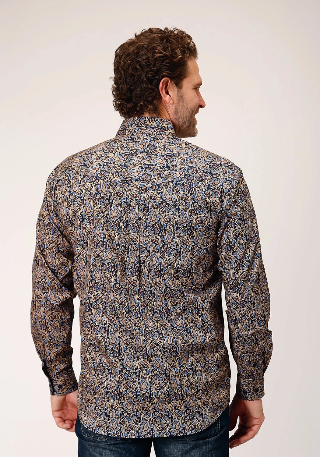 Roper Mens Vintage Paisley Blue 100% Cotton L/S Shirt Outdoor Adventure Snug feel