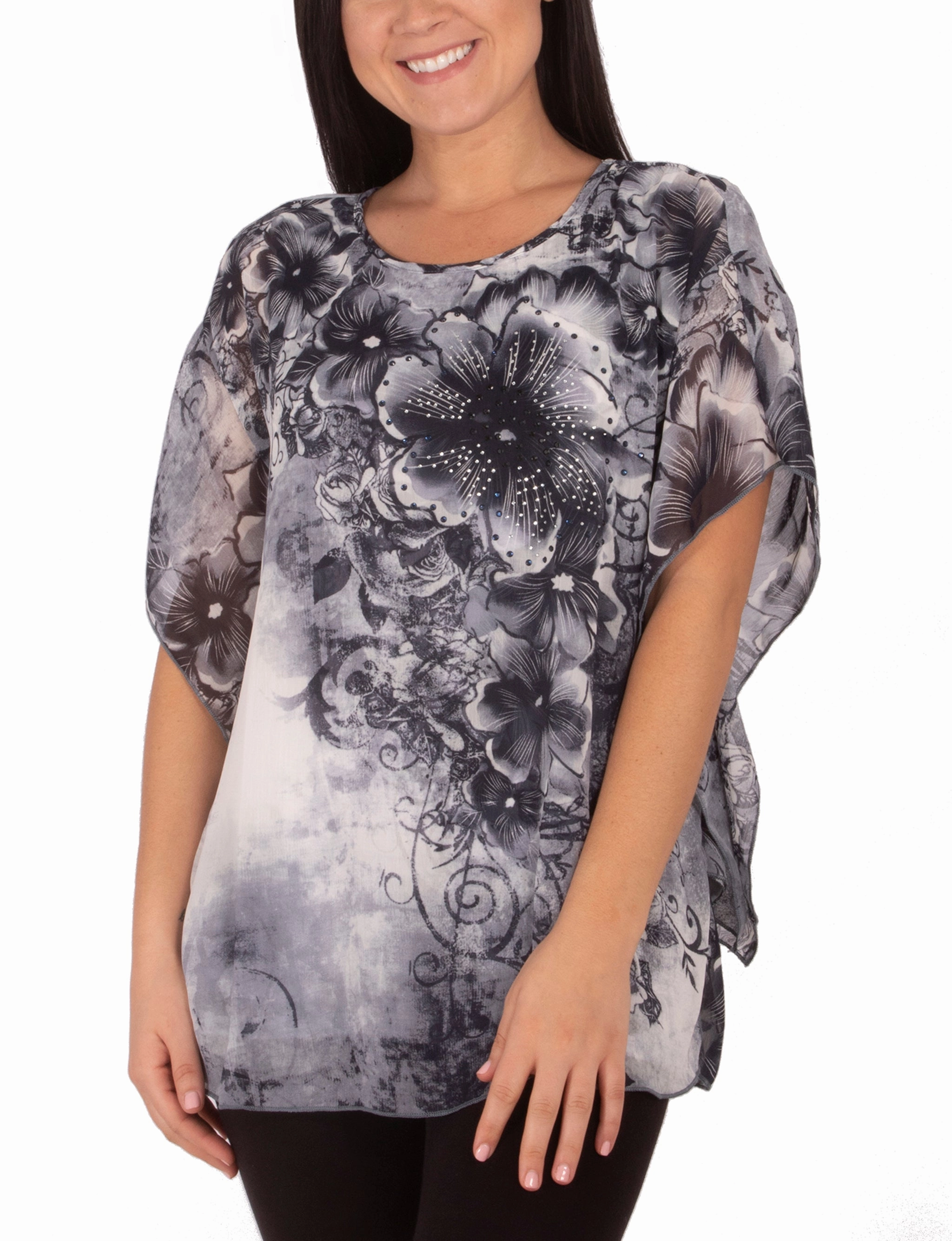 Scoop Neck Poncho With Rhinestones FadeResistant Finish