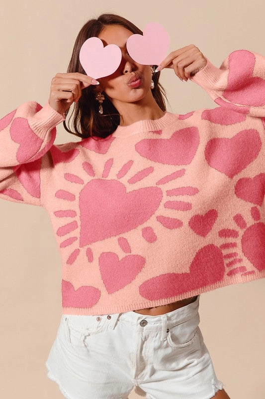 Comfort Cushion Neckline WrinkleResistantWeave HEART VALENTINE DAY SWEATER PULLOVER TOP S-XL