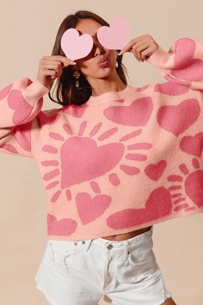 HEART VALENTINE DAY SWEATER PULLOVER TOP S-XL Retro Style