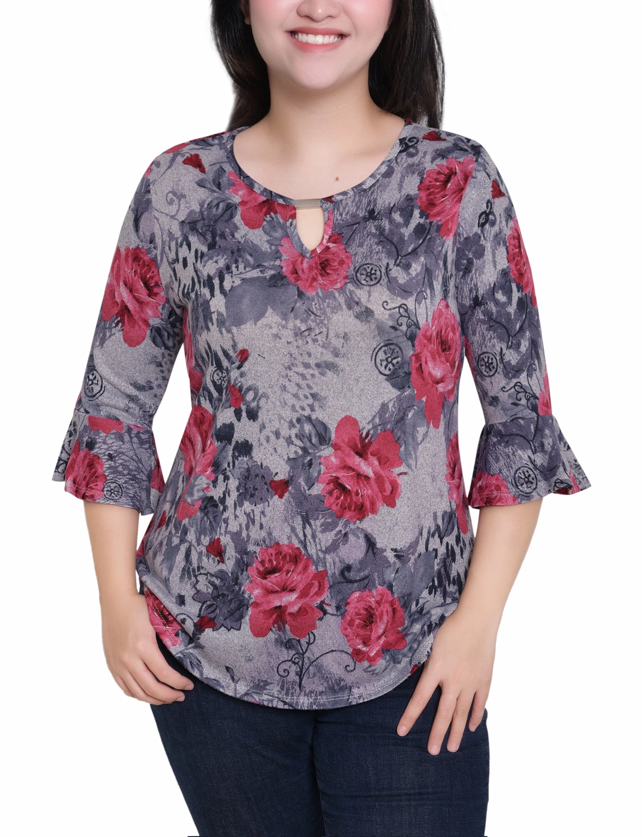 Compact Thermal Insulation 3/4 Bell Sleeve Top With Hardware