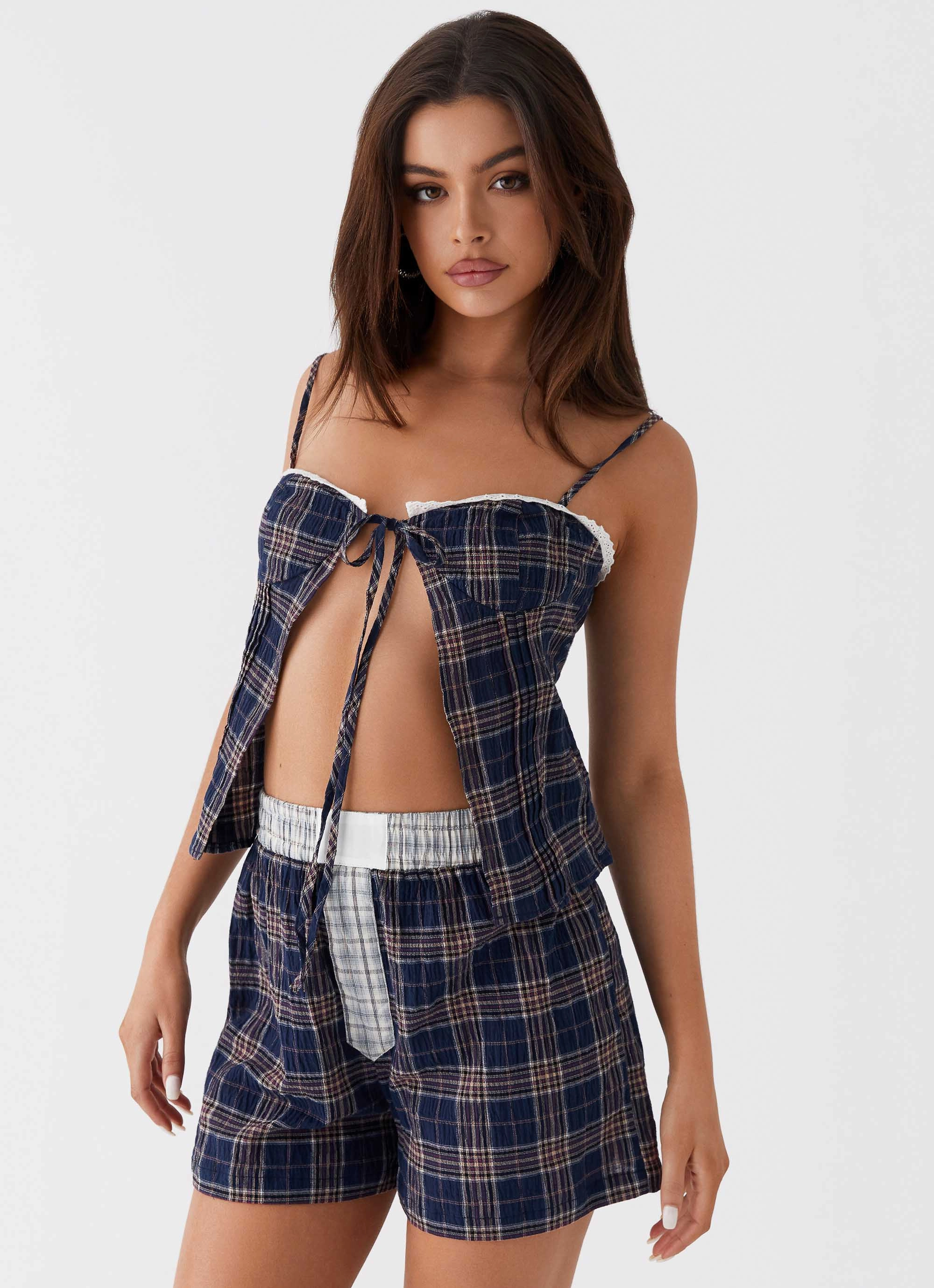 Wear Resistant Fabric Ventilated Mesh Panels Tamaira Tie Top - Navy Check