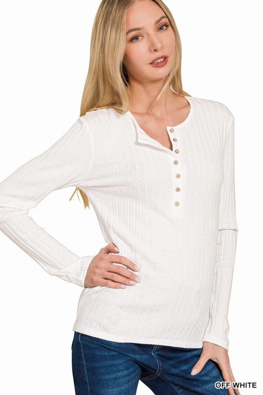 Formal Wear Multi Pocket Configuration Lilah Ribbed Long Sleeve Button Down Top
