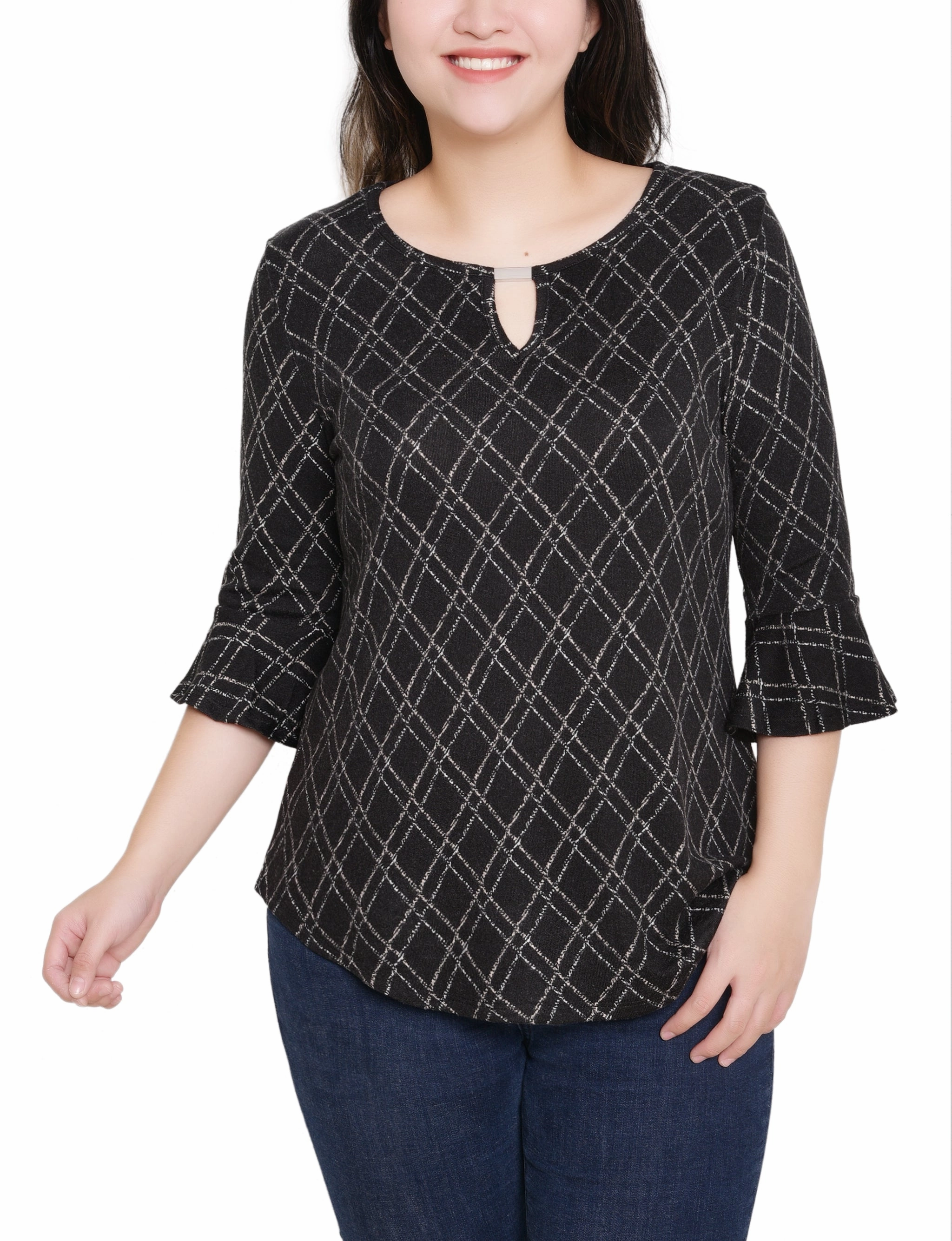 Petite 3/4 Bell Sleeve Top With Hardware EasyCare Fabric