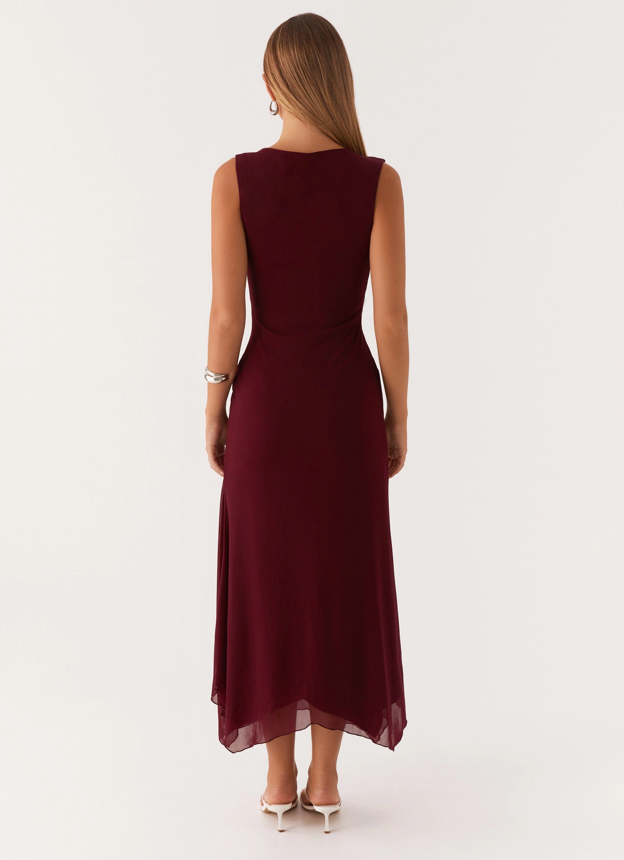 Murphy Maxi Dress - Deep Maroon Plaid Design