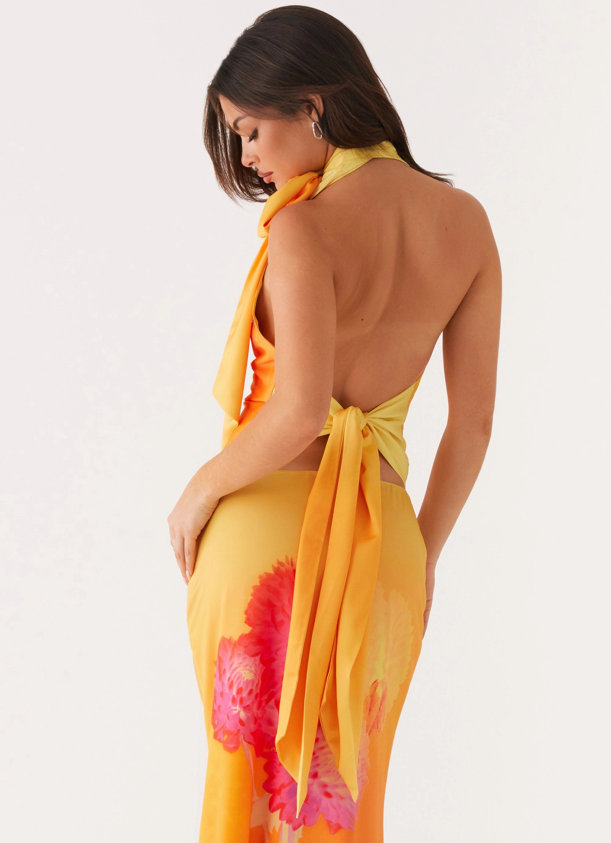 Nala Top - Orange Floral WrinkleFree Weave Breathable mesh panel