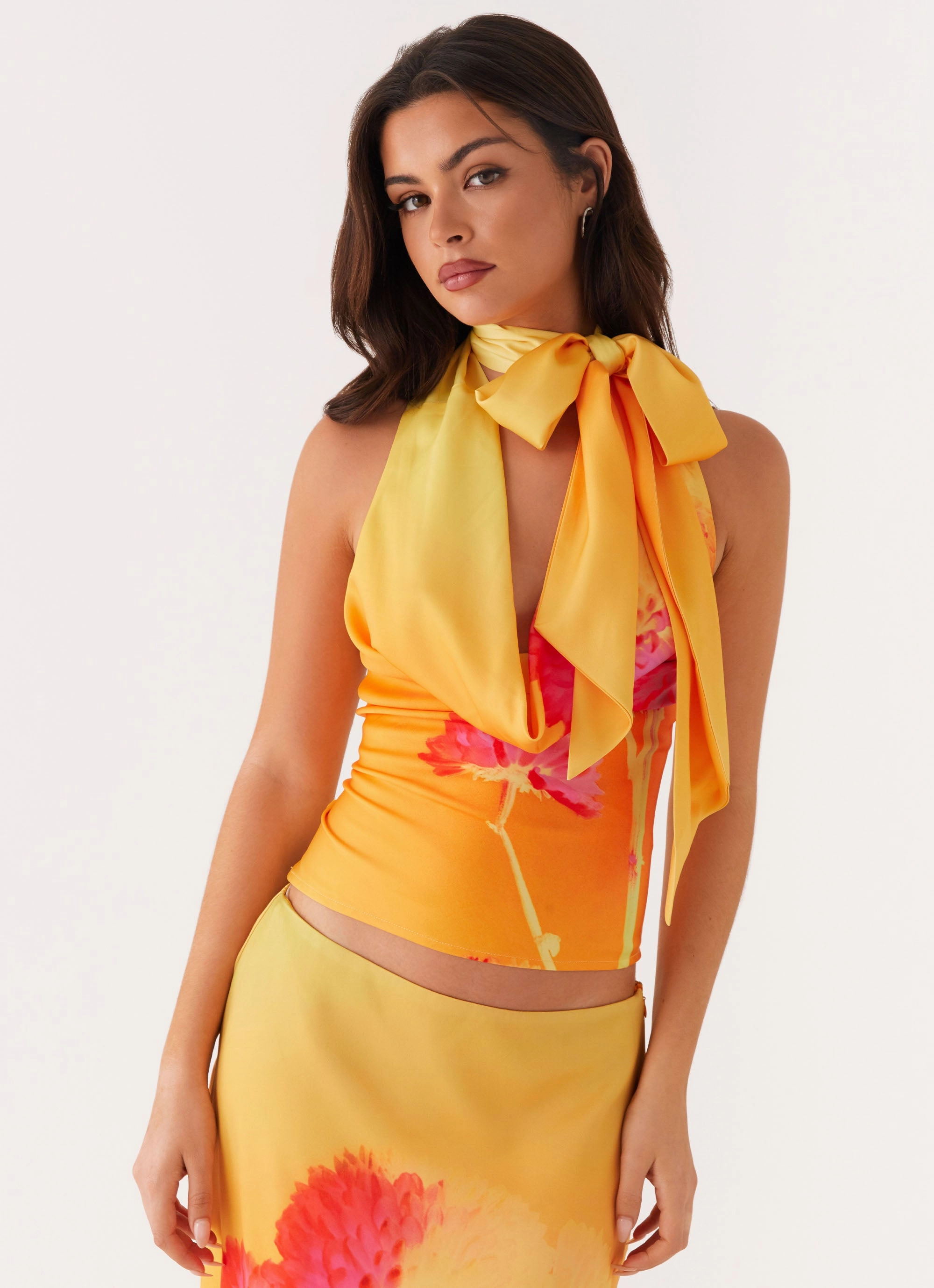 Nala Top - Orange Floral OrganicCottonBlend Oversized Fit