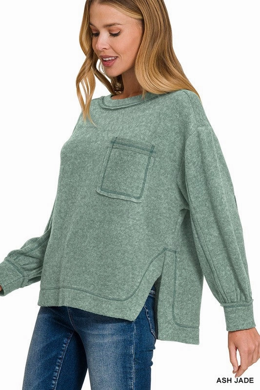 Anti Slip Shoulder Padding Multi Panel Design Nancy Brushed Hacci Hi-low Round Neck Sweater S-XL