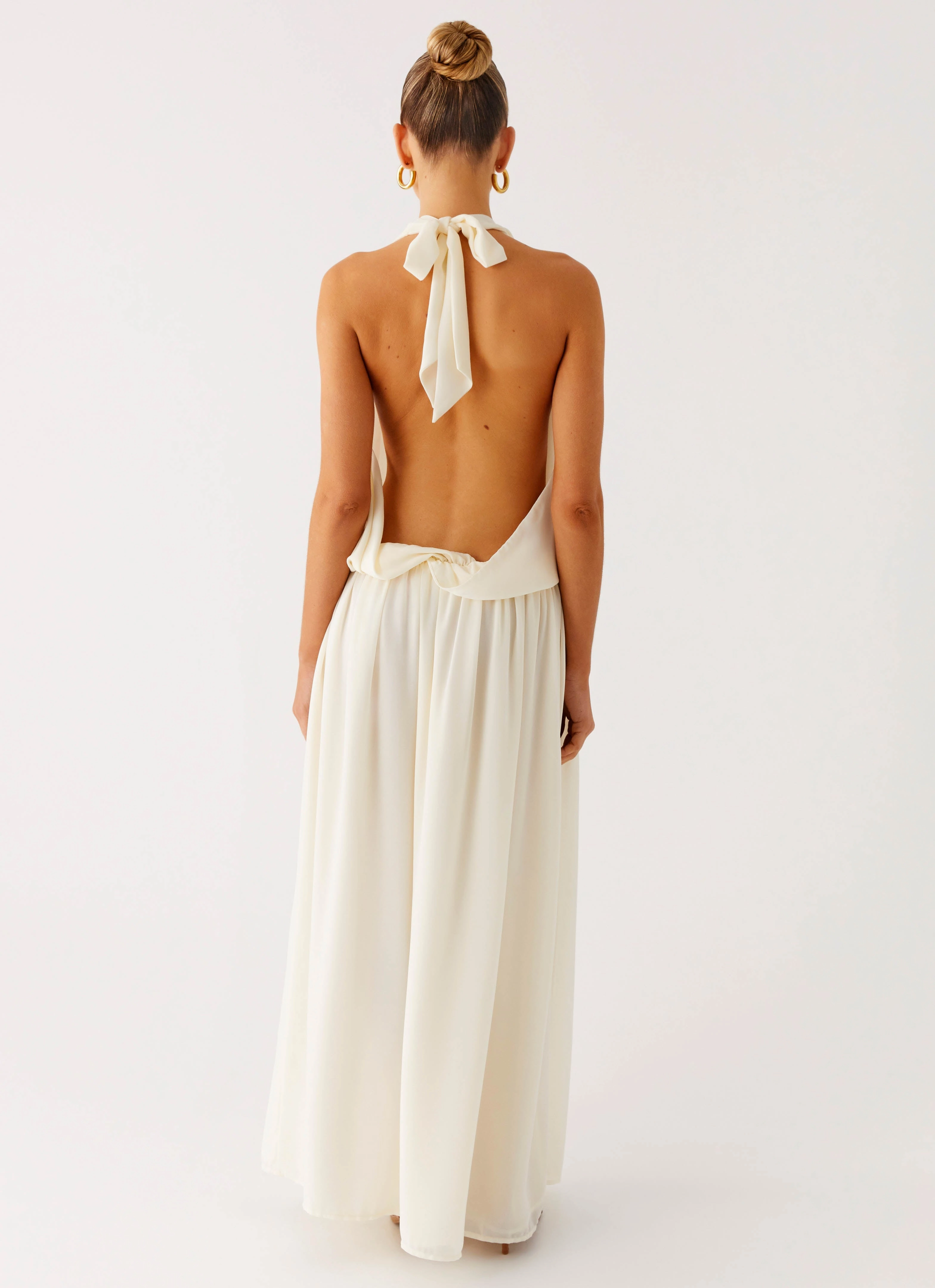 Narlah Halter Maxi Dress - Ivory Breathable fabric Thermal Lining