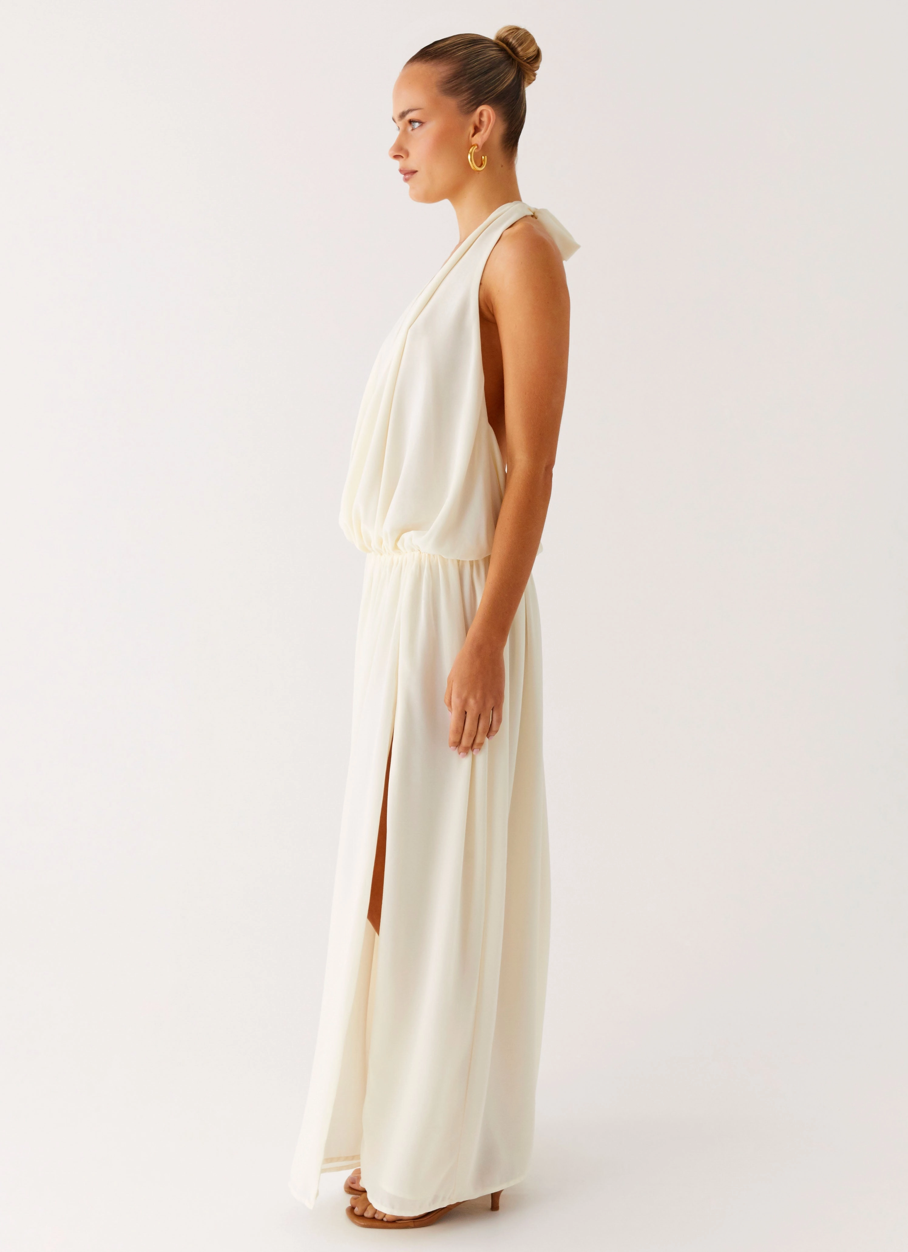 Narlah Halter Maxi Dress - Ivory Elegant Evening