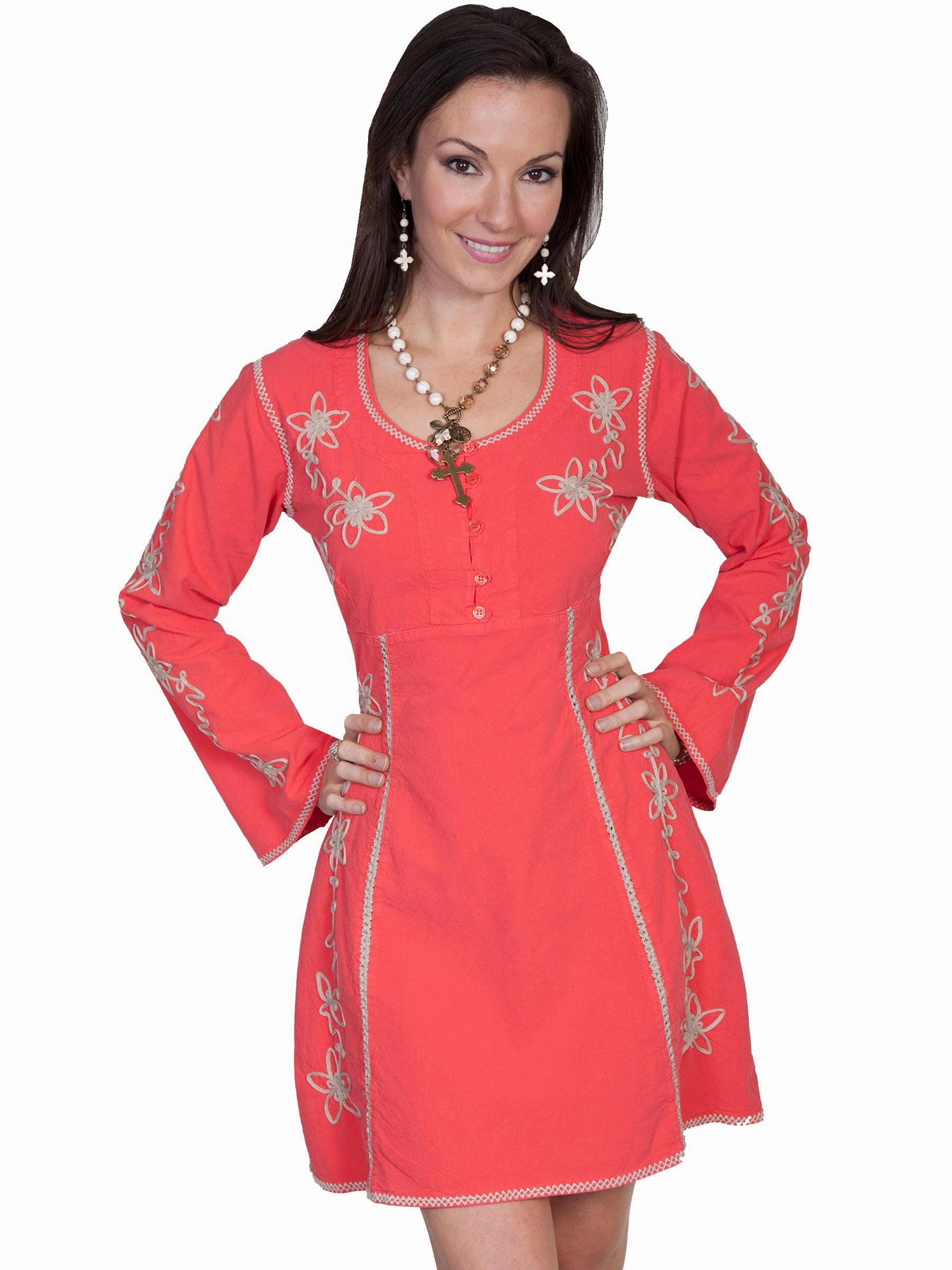 Fall Walk Scully Cantina Collection Scoop Neck Dress Cayenne 100% Cotton Crochet L/S