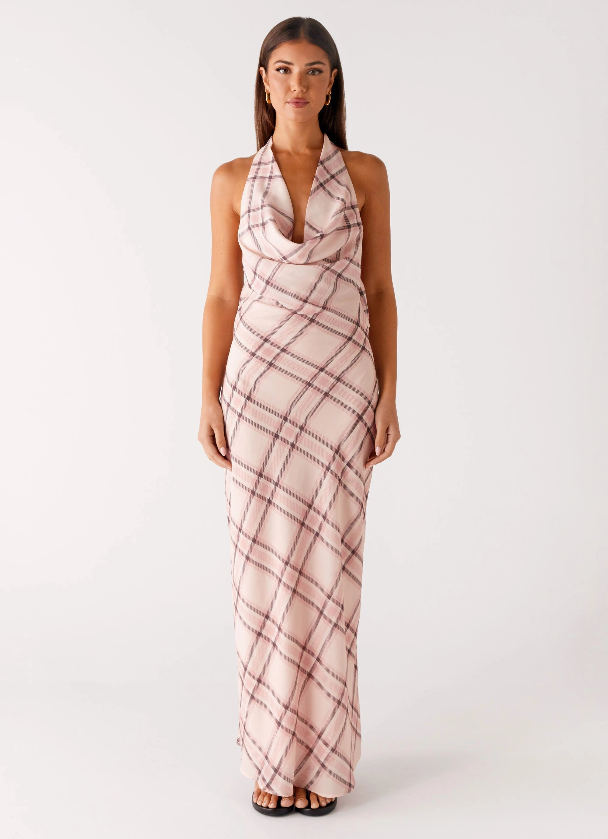 Bodycon Fit Air Beauty Muse Maxi Dress - Pink Check