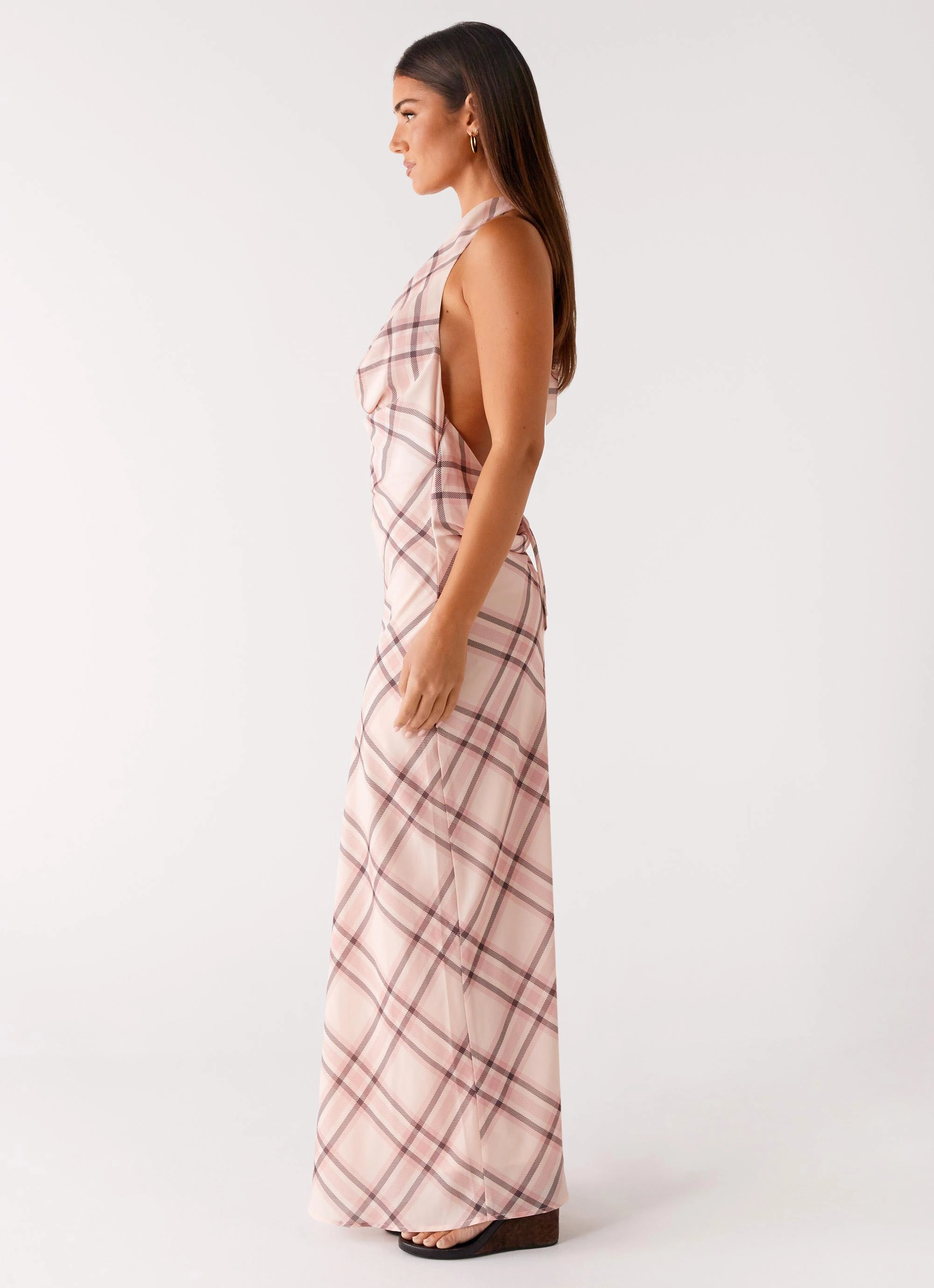 Muse Maxi Dress - Pink Check Soft Pleats Essential Style