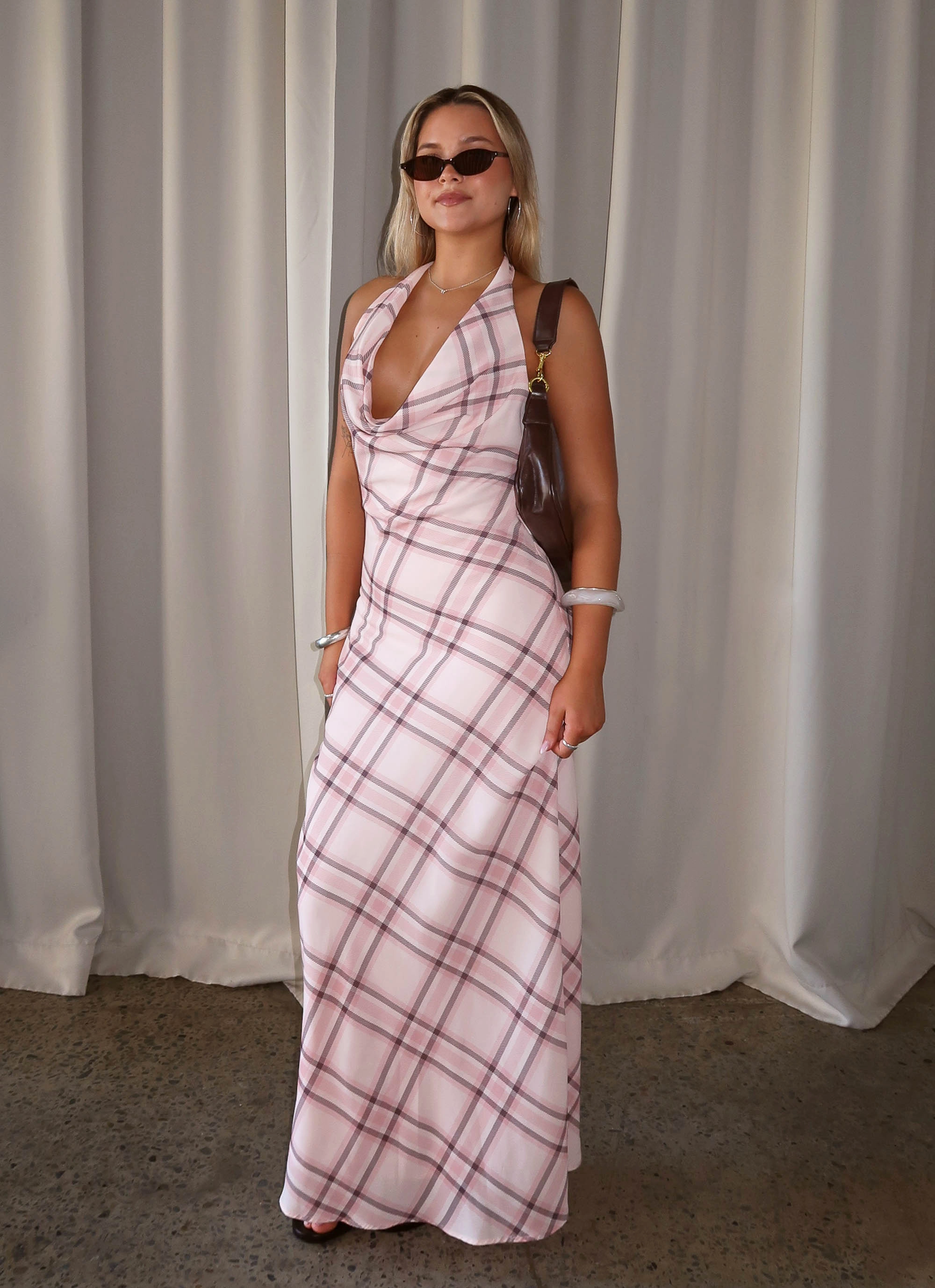 Luxurious Feel Chic Comfort Look Muse Maxi Dress - Pink Check