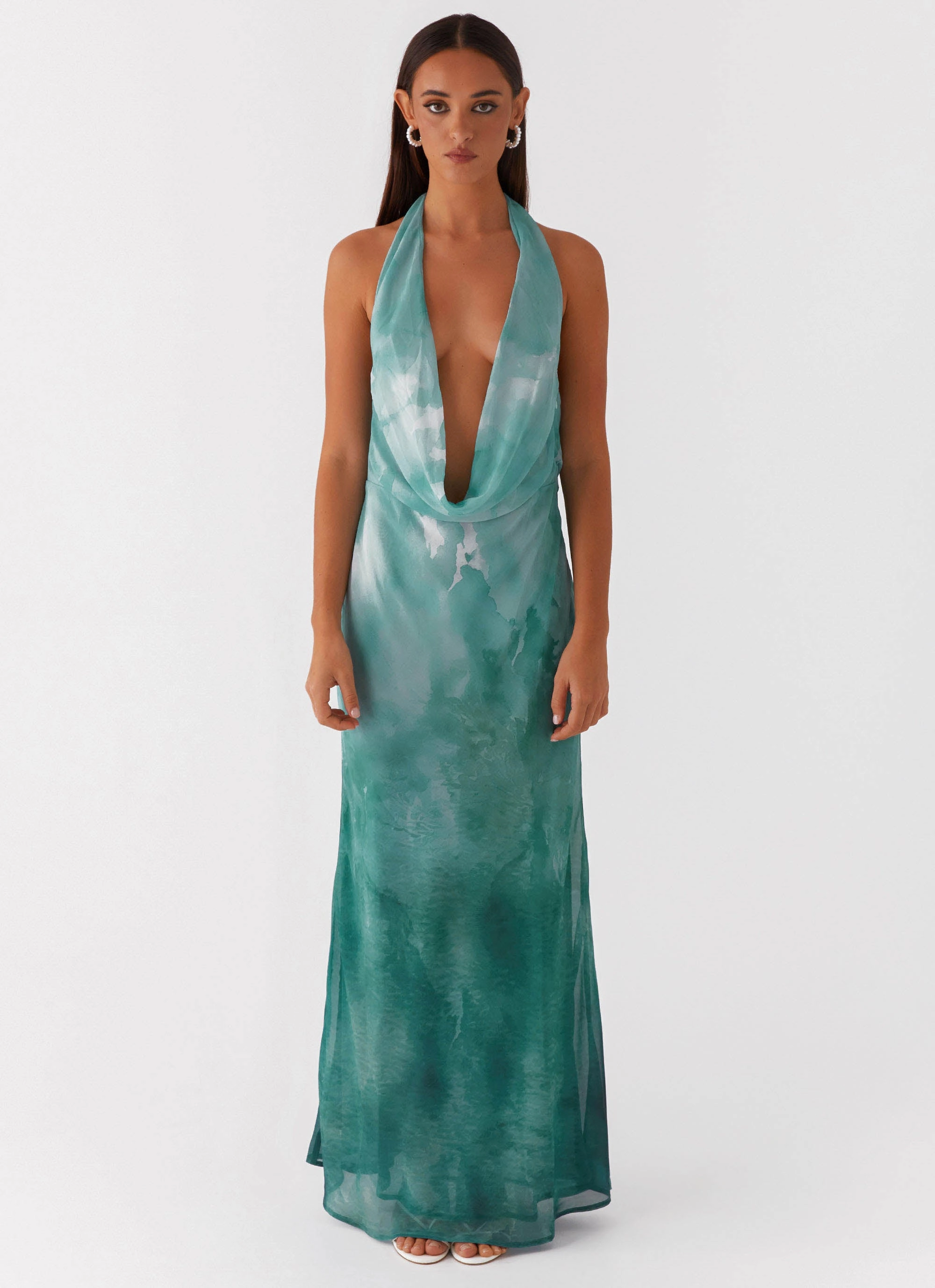 Chill Base Nerissa Cowl Neck Maxi Dress - Green Tie Dye