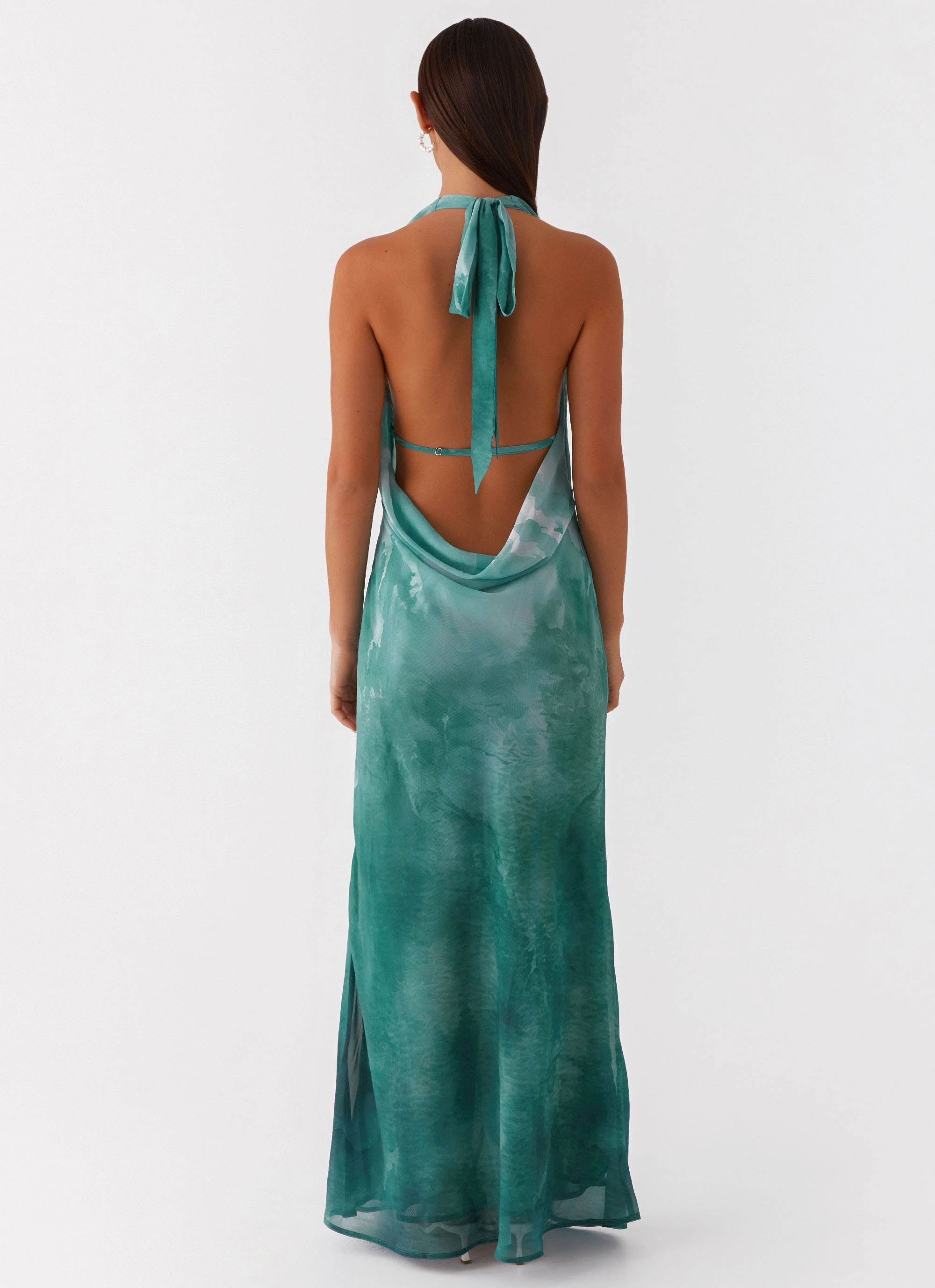 Nerissa Cowl Neck Maxi Dress - Green Tie Dye Classic Outerwear Stretch Comfort