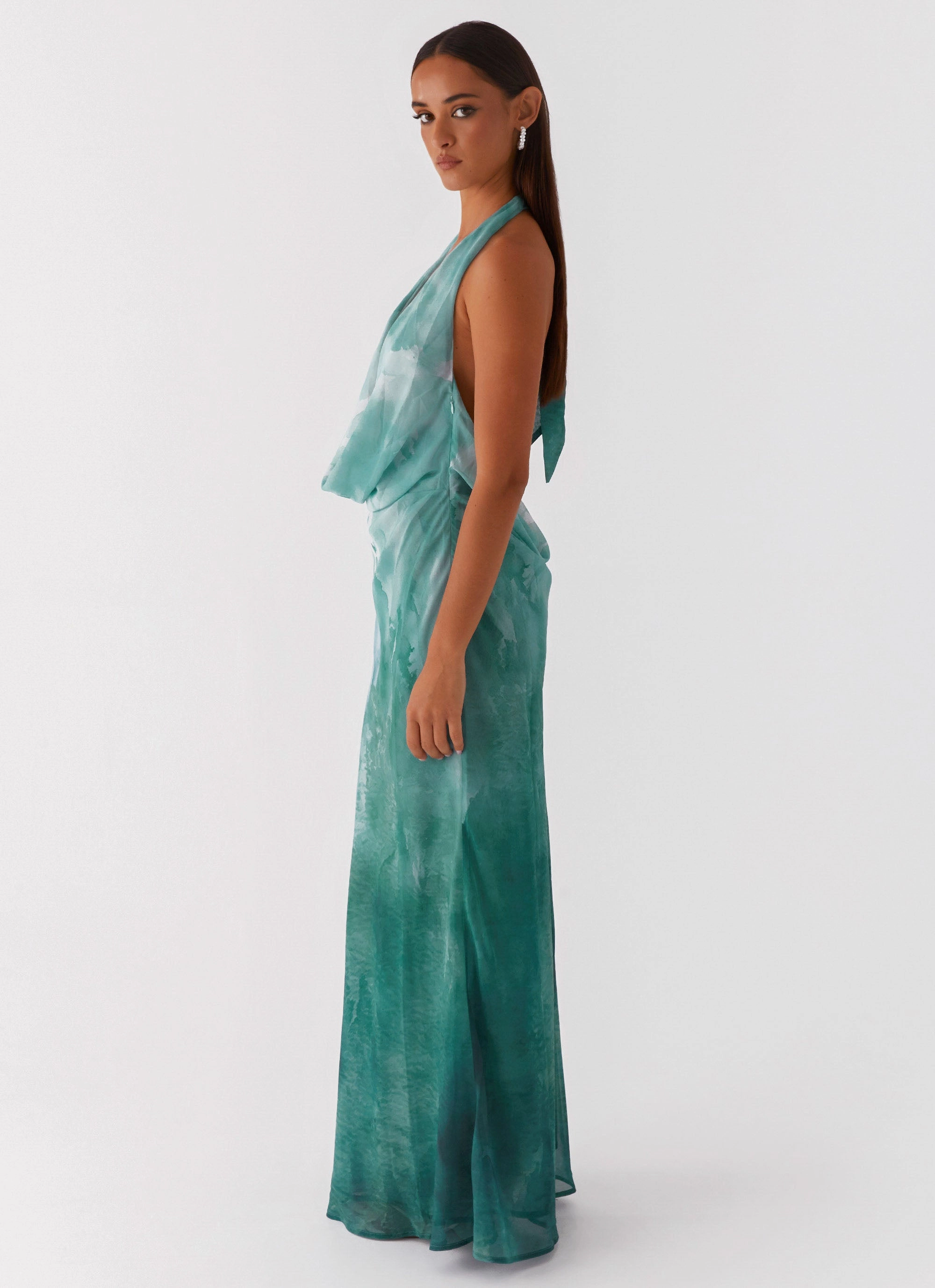 Nerissa Cowl Neck Maxi Dress - Green Tie Dye Versatile Layers