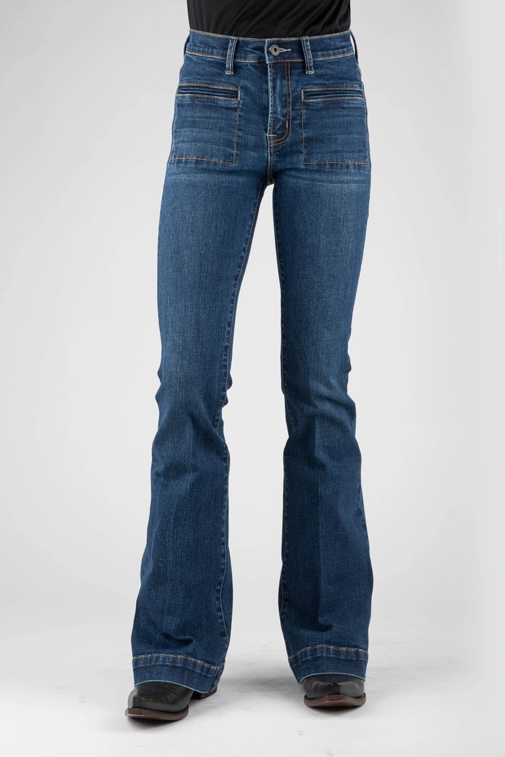 Work Ready Earthy Stetson Womens 921 Plain Back Flare Blue Cotton Blend Jeans