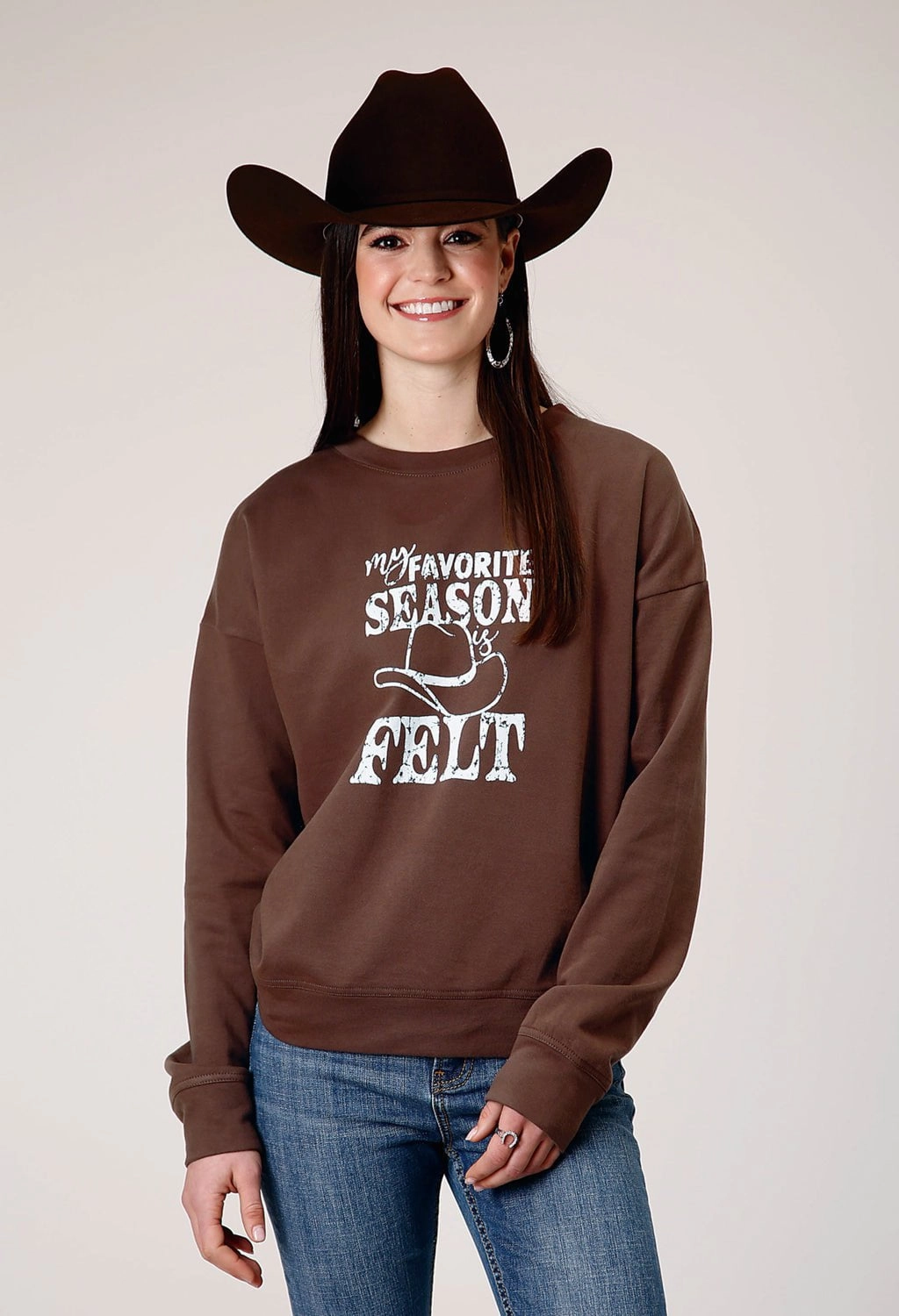 Evening Out Modern Drop Tail Hem Roper Womens My Favorite Season Brown 100% Cotton Sweatshirt