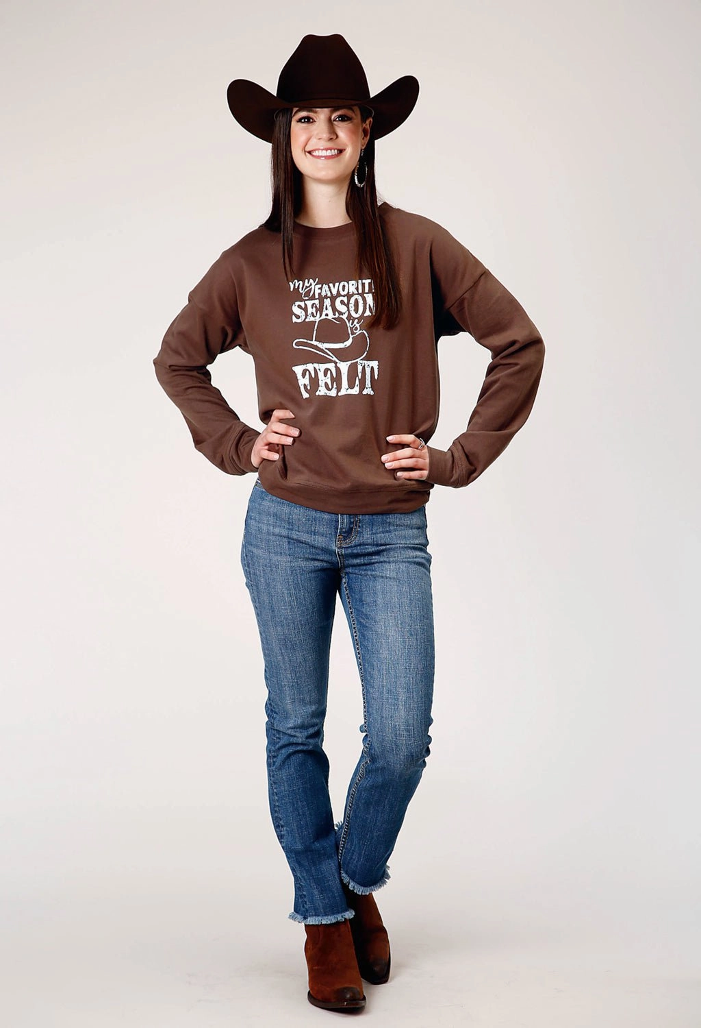 Roper Womens My Favorite Season Brown 100% Cotton Sweatshirt Eco Friendly Dyed Fabric