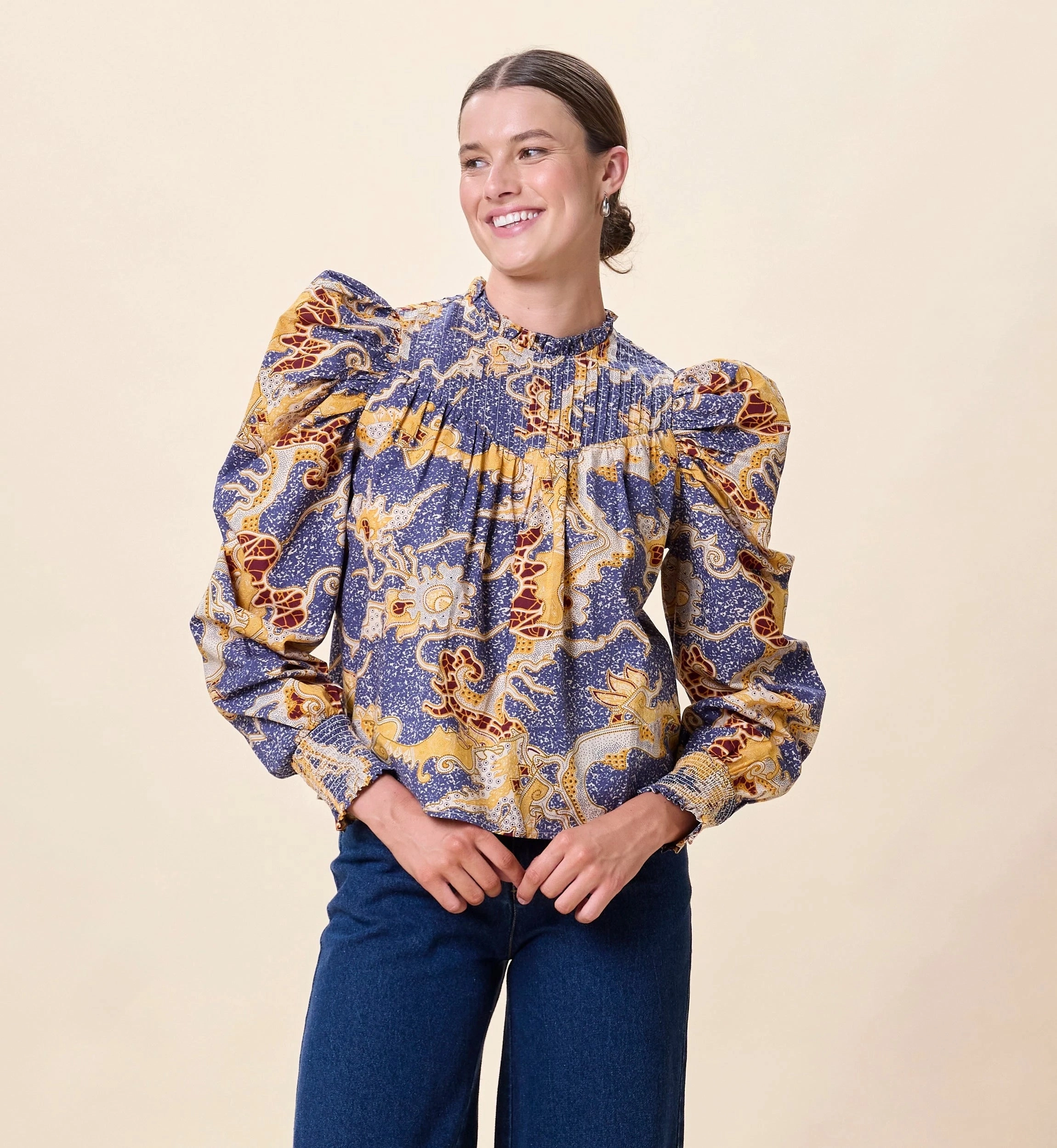 Irina Blouse | Blue Castello Adaptive Fit Technology Cozy Blouse