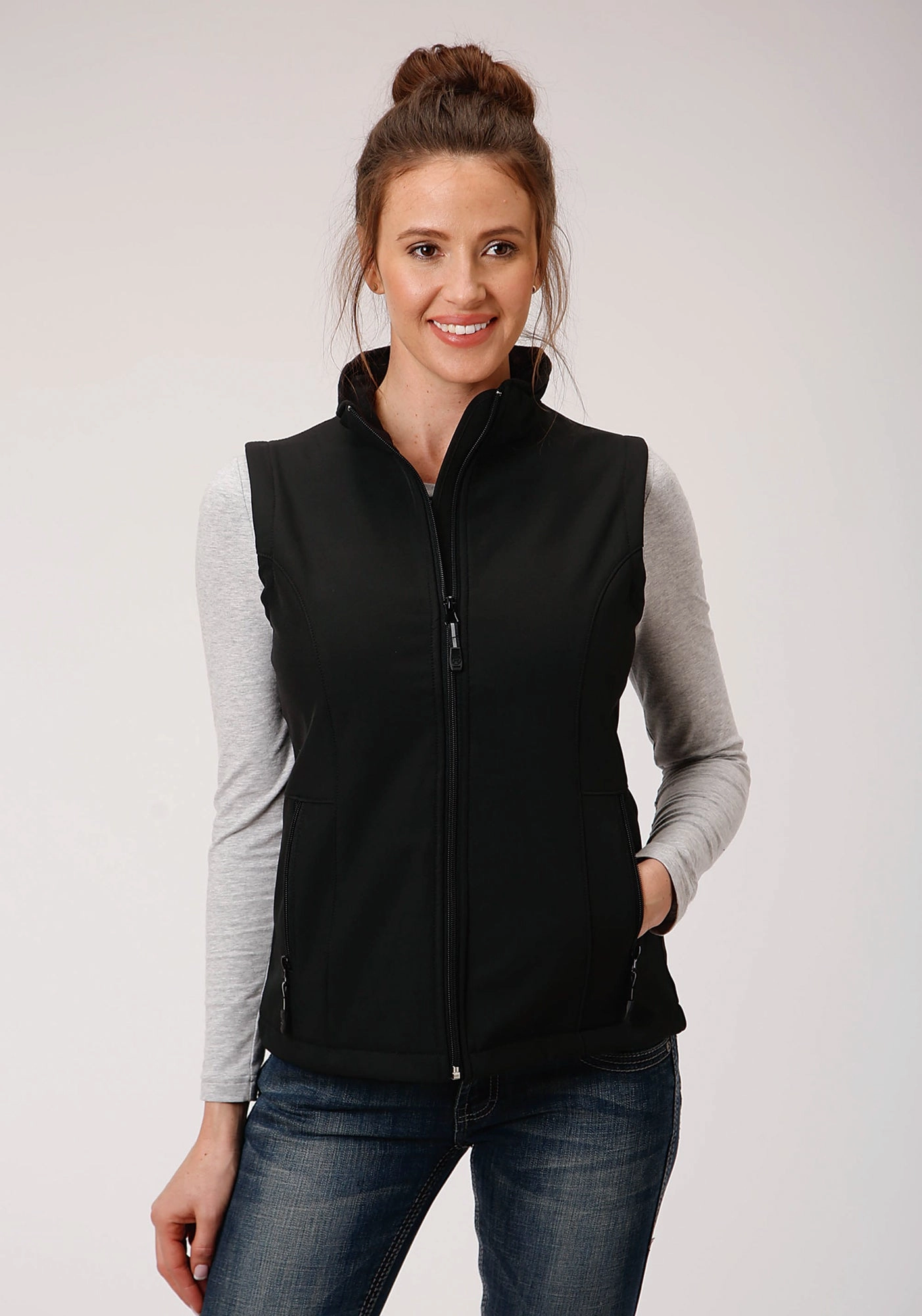Casual Work Look Heat Sealed Edges Roper Technical Womens Black Polyester Softshell Vest
