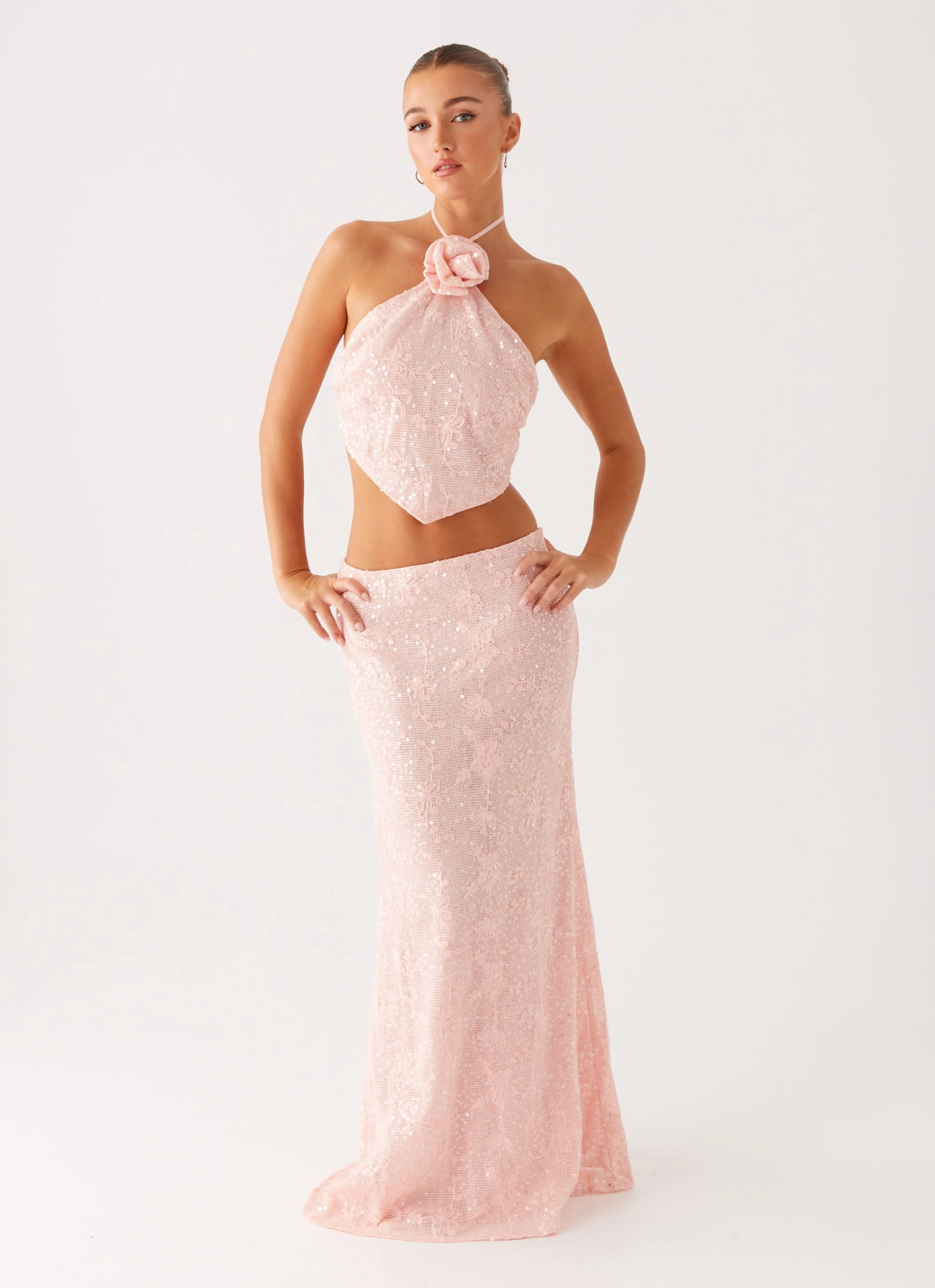 Waist Defining Nico Sequin Maxi Skirt - Pink