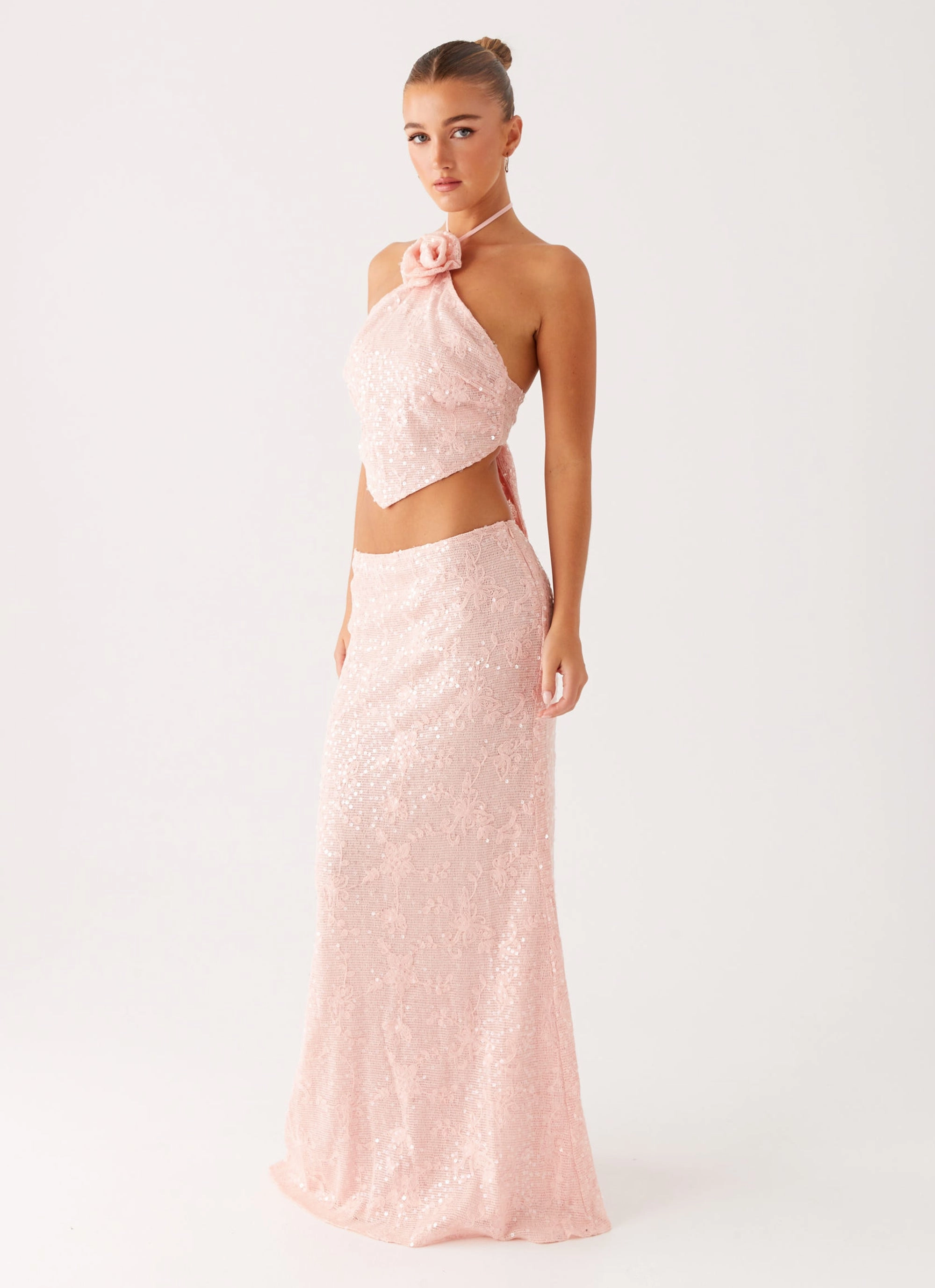 Laidback Style Nico Sequin Maxi Skirt - Pink