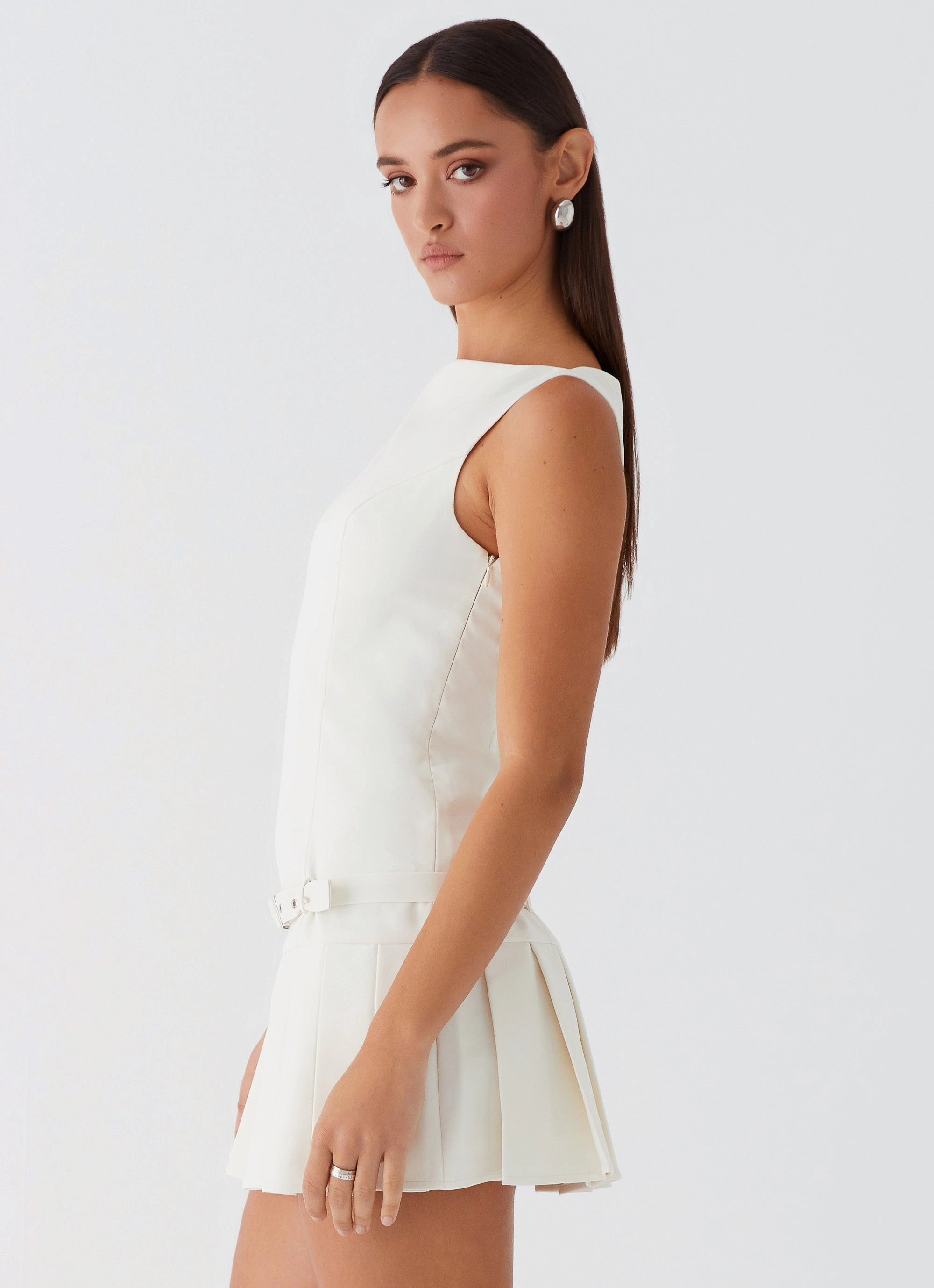 No More Excuses Belt Mini Dress - Ivory Refined Feel Evening Mood
