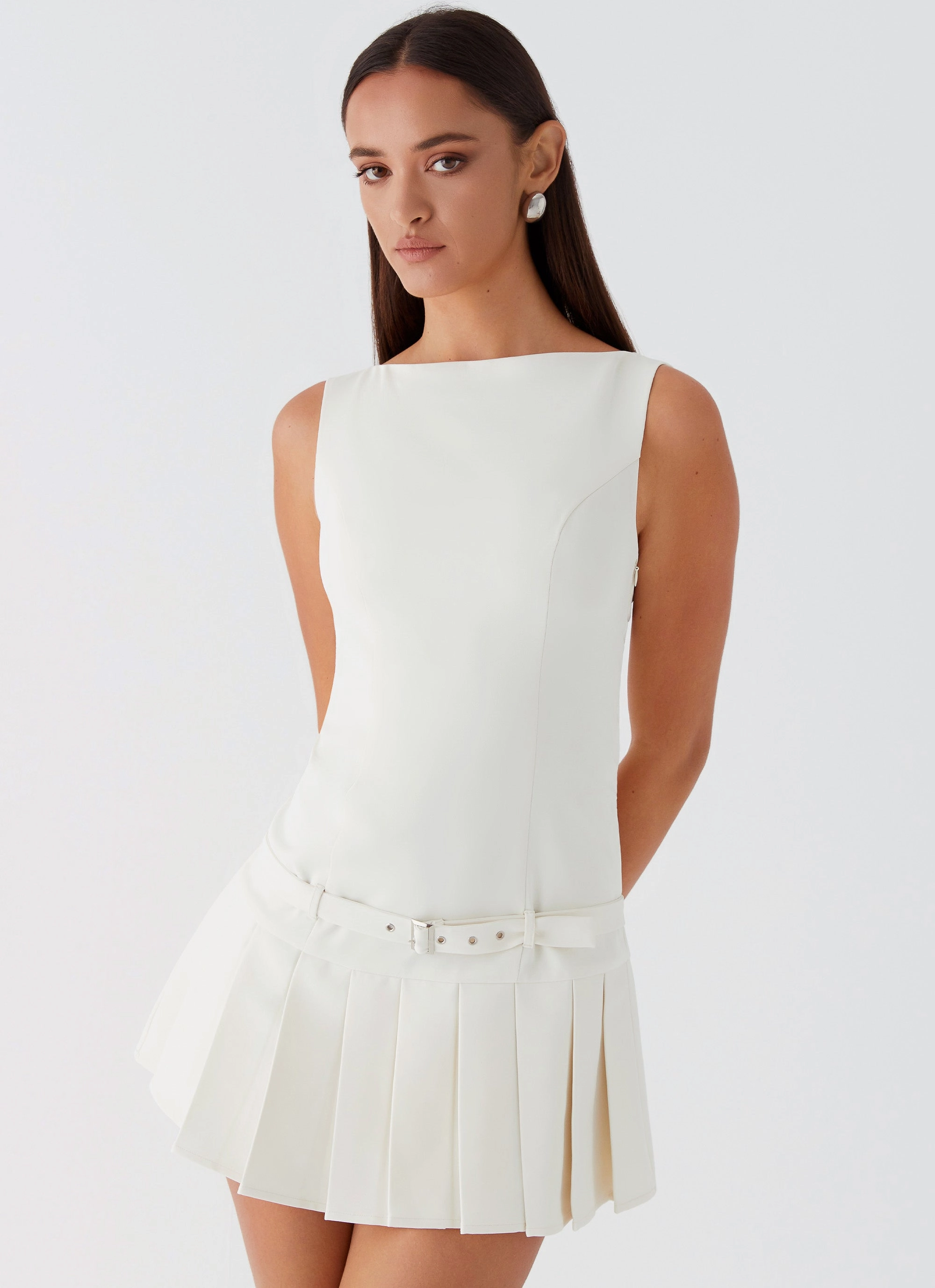 Chilly Comfort Edgy-Look No More Excuses Belt Mini Dress - Ivory