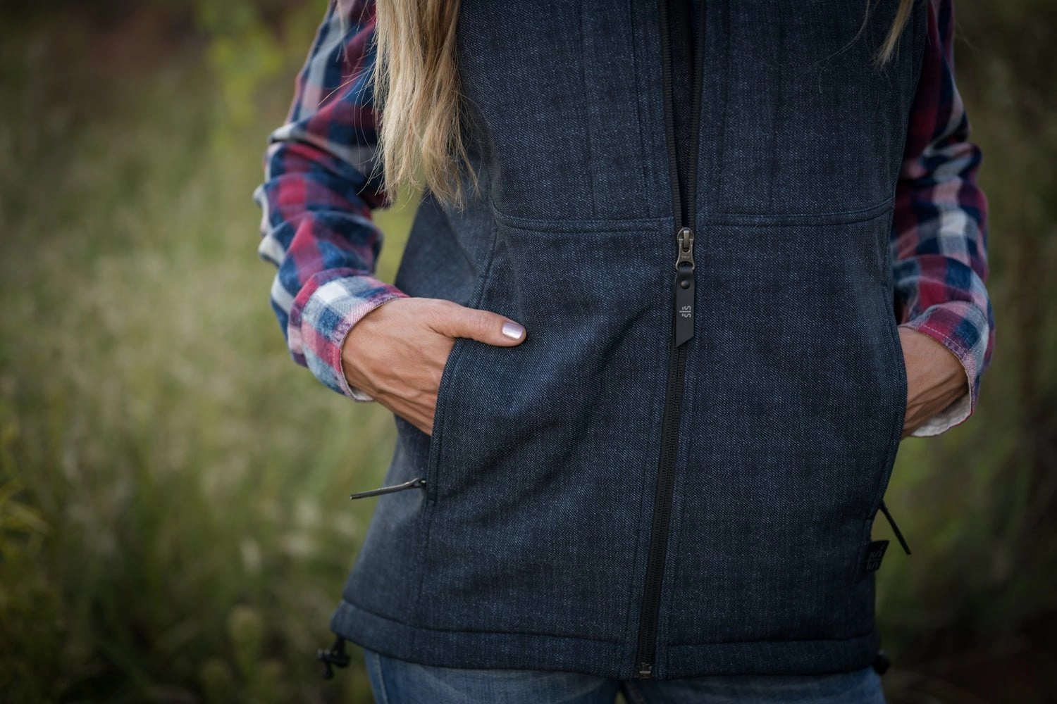 Comfort Focused Design STS Ranchwear Womens Weston Vest Denim Poly/Spandex Fleece Vest