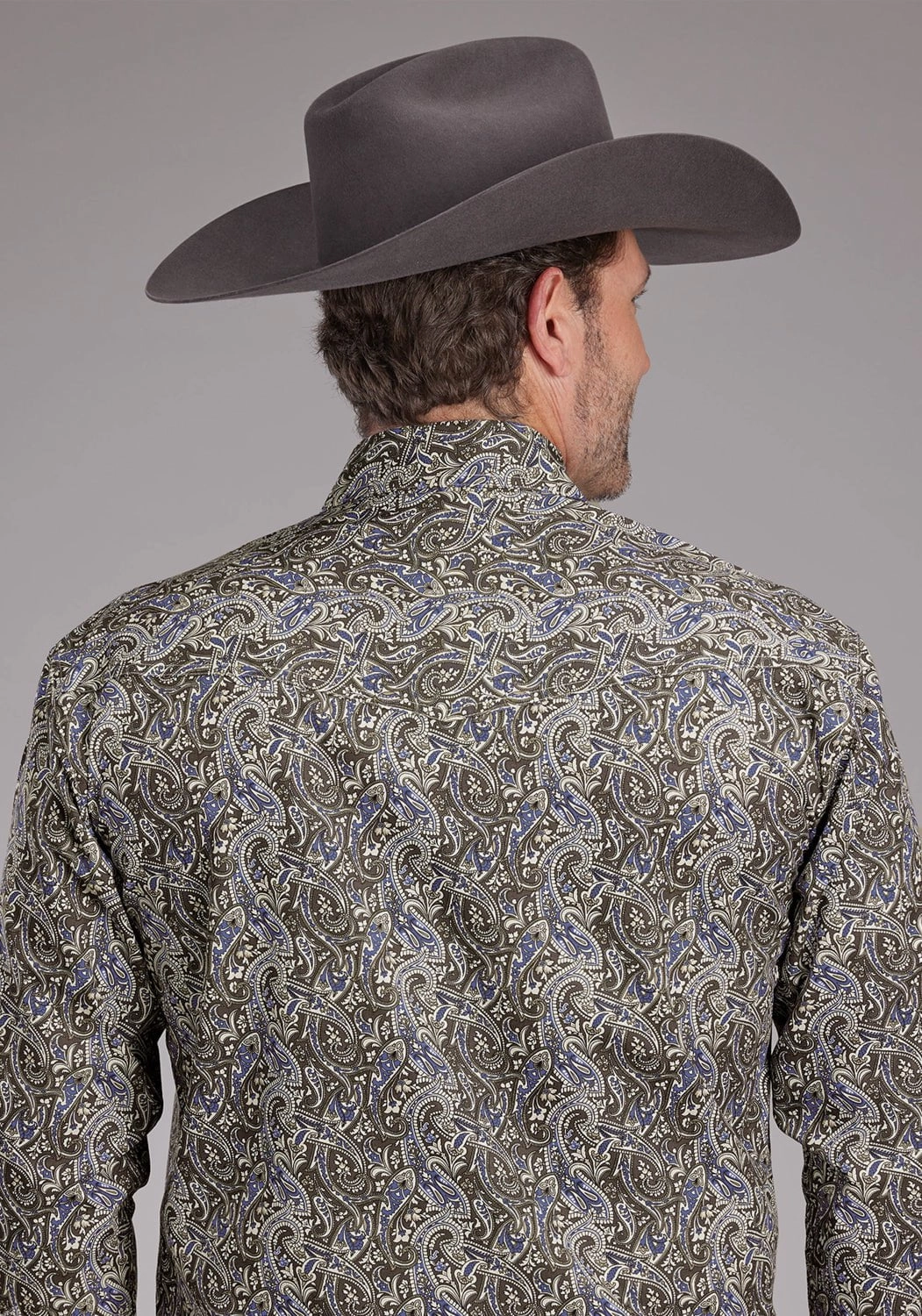 Roper Mens 2383 Paisley Stone 100% Cotton L/S Shirt Mesh Insert Cruise Collection