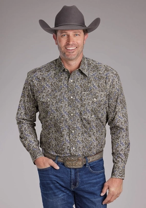 Personalized Touch Polished Look Roper Mens 2383 Paisley Stone 100% Cotton L/S Shirt