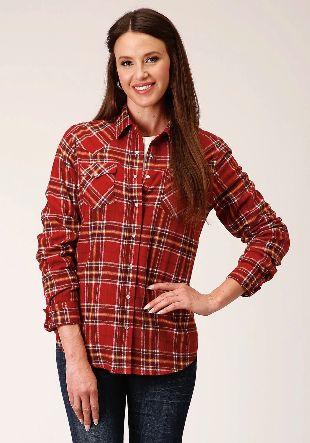 Roper Womens Unlined Flannel Rust 100% Cotton L/S Shirt Edgy Fashion Smooth Seam Finish