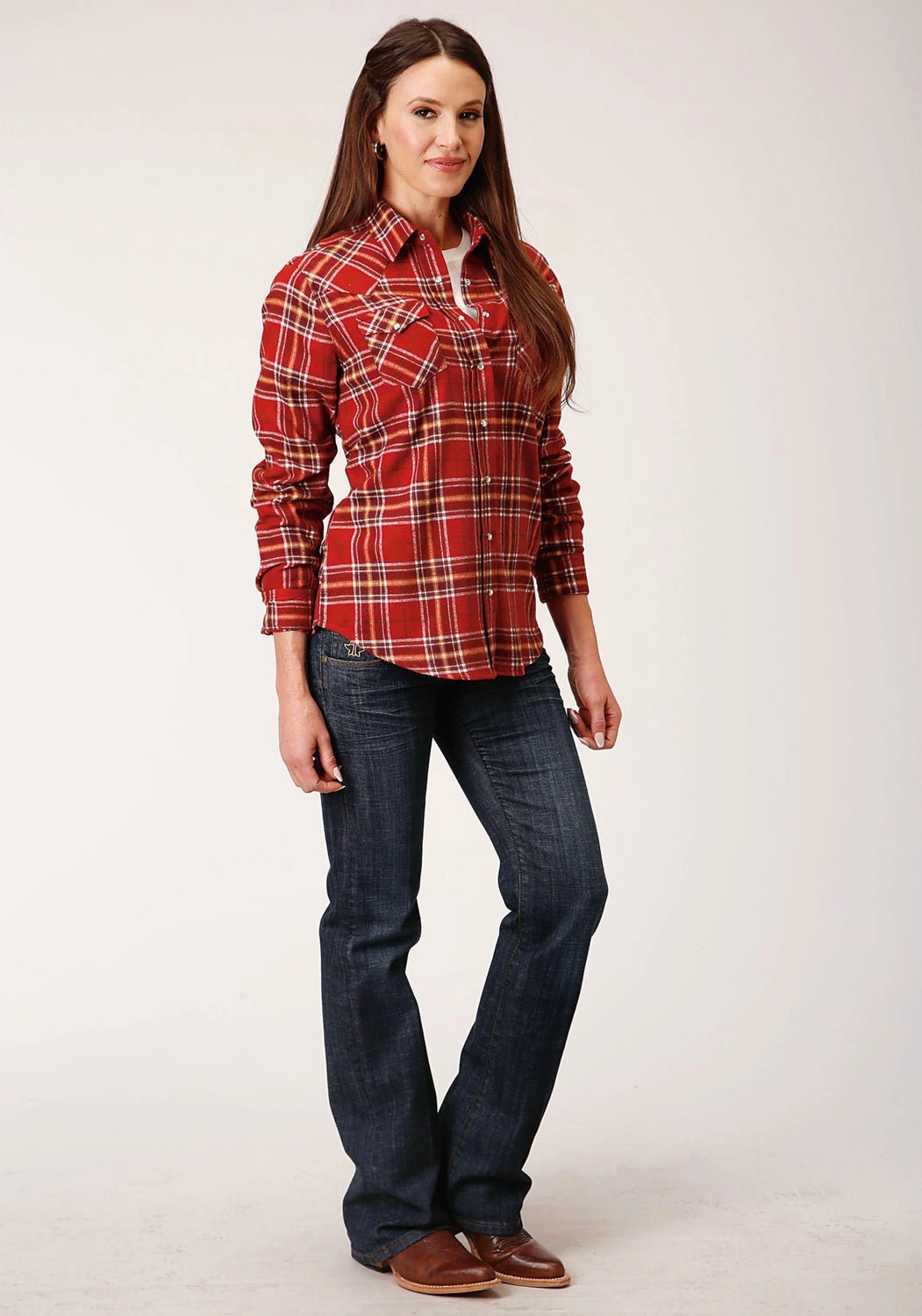 Roper Womens Unlined Flannel Rust 100% Cotton L/S Shirt Timeless Classic Smooth Zipper Design