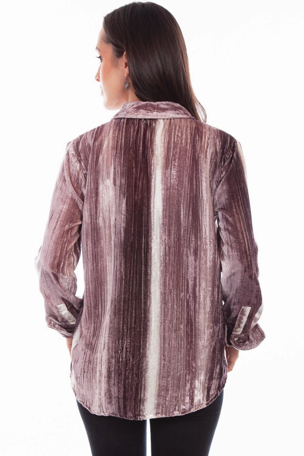 BBQ Party Scully Womens Velvet Stripe Plum/White 75% Viscose/25% Nylon L/S Shirt