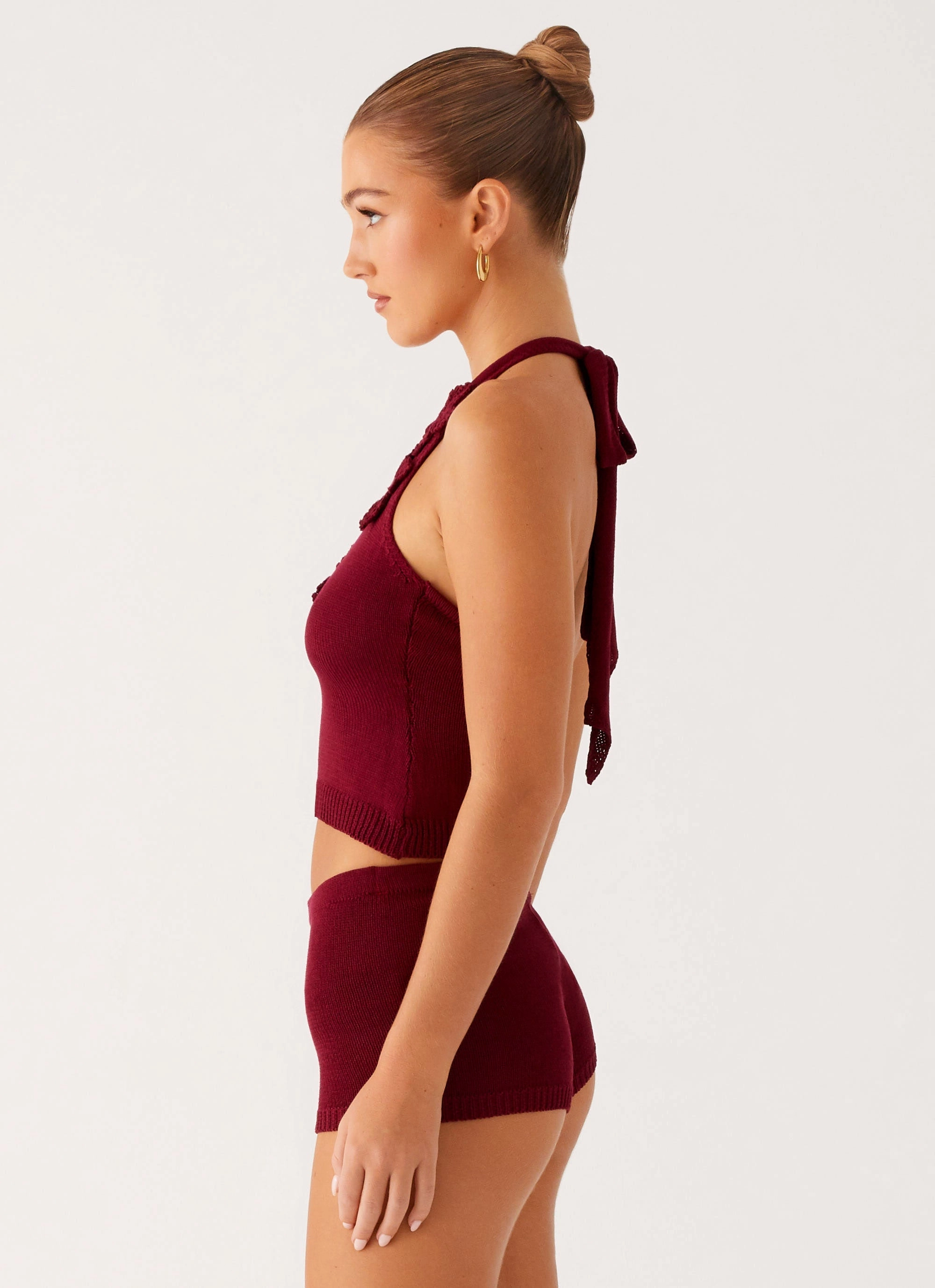 Summer Polo Miffy Crochet Top - Maroon