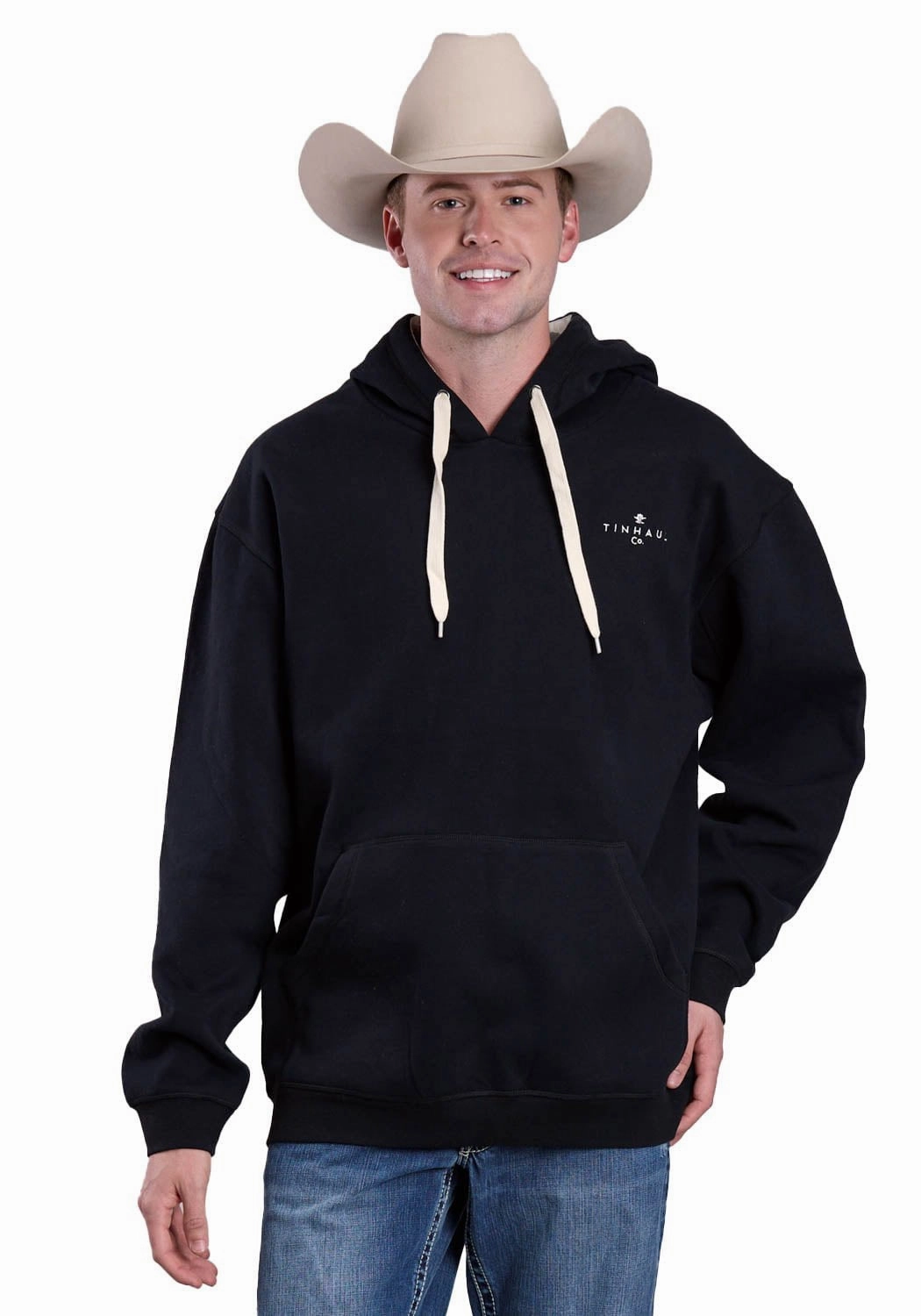 Moisture Control Fibers Tin Haul Mens Embroidered Script Black Cotton Blend Hoodie