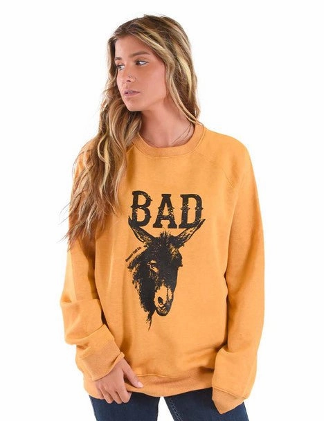 Regular Fit Cut Wrinkle resistant fabric Cowgirl Tuff Womens Bad A$$ Orange Poly/Rayon Sweatshirt