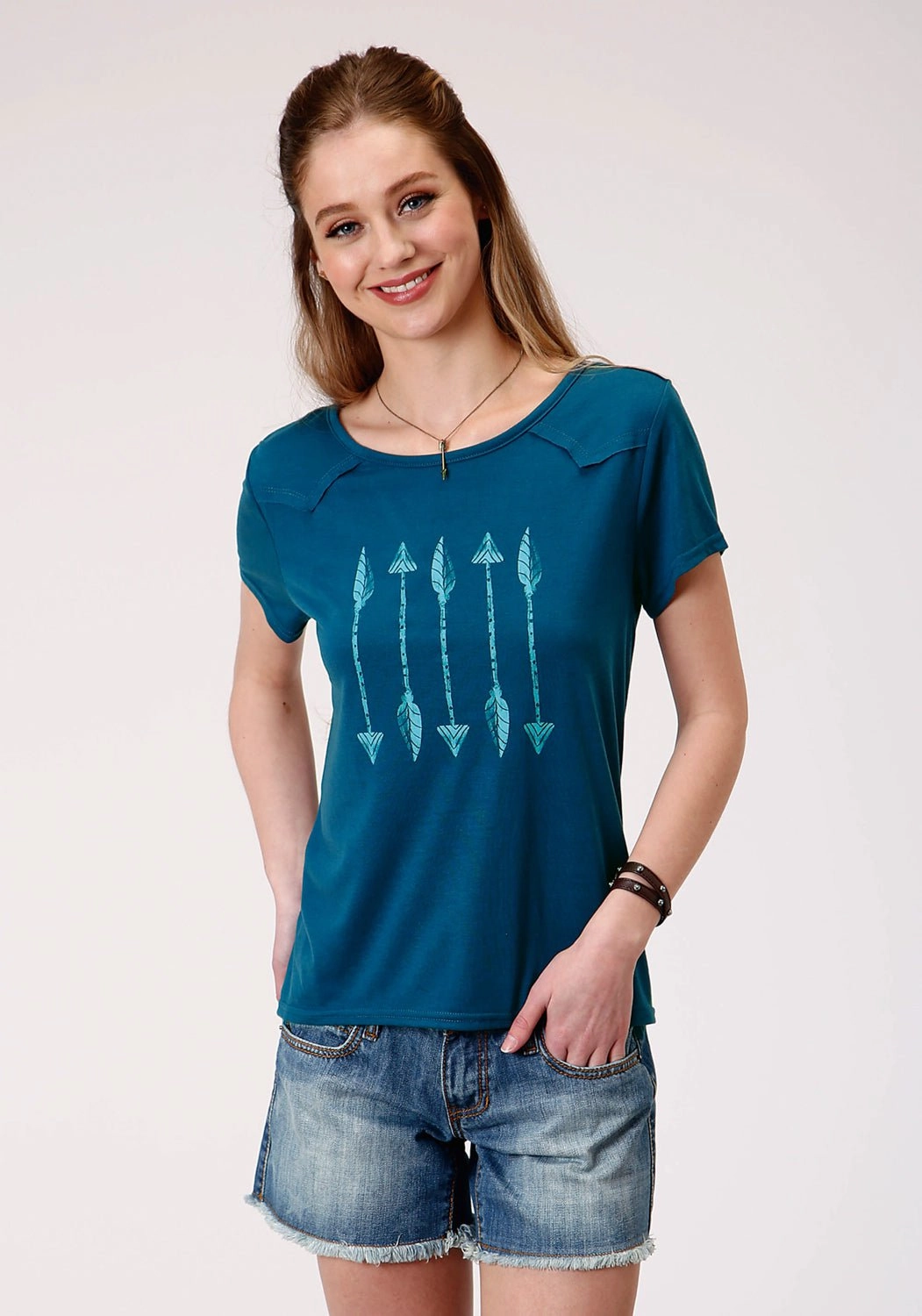 Moisture wicking Roper Womens Navy Poly/Rayon Arrows Swing S/S T-Shirt